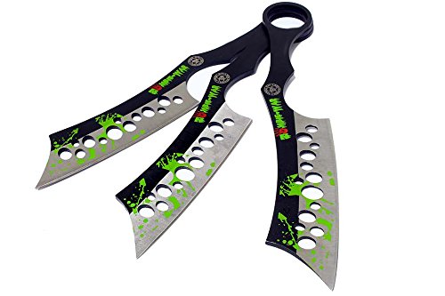 Premium 3-Piece All Black Throwing Knives Set with Sheath - Tactical Zombie Green Blood Throwing Knives for Outdoor Survival Training, Hunting & Target Practice