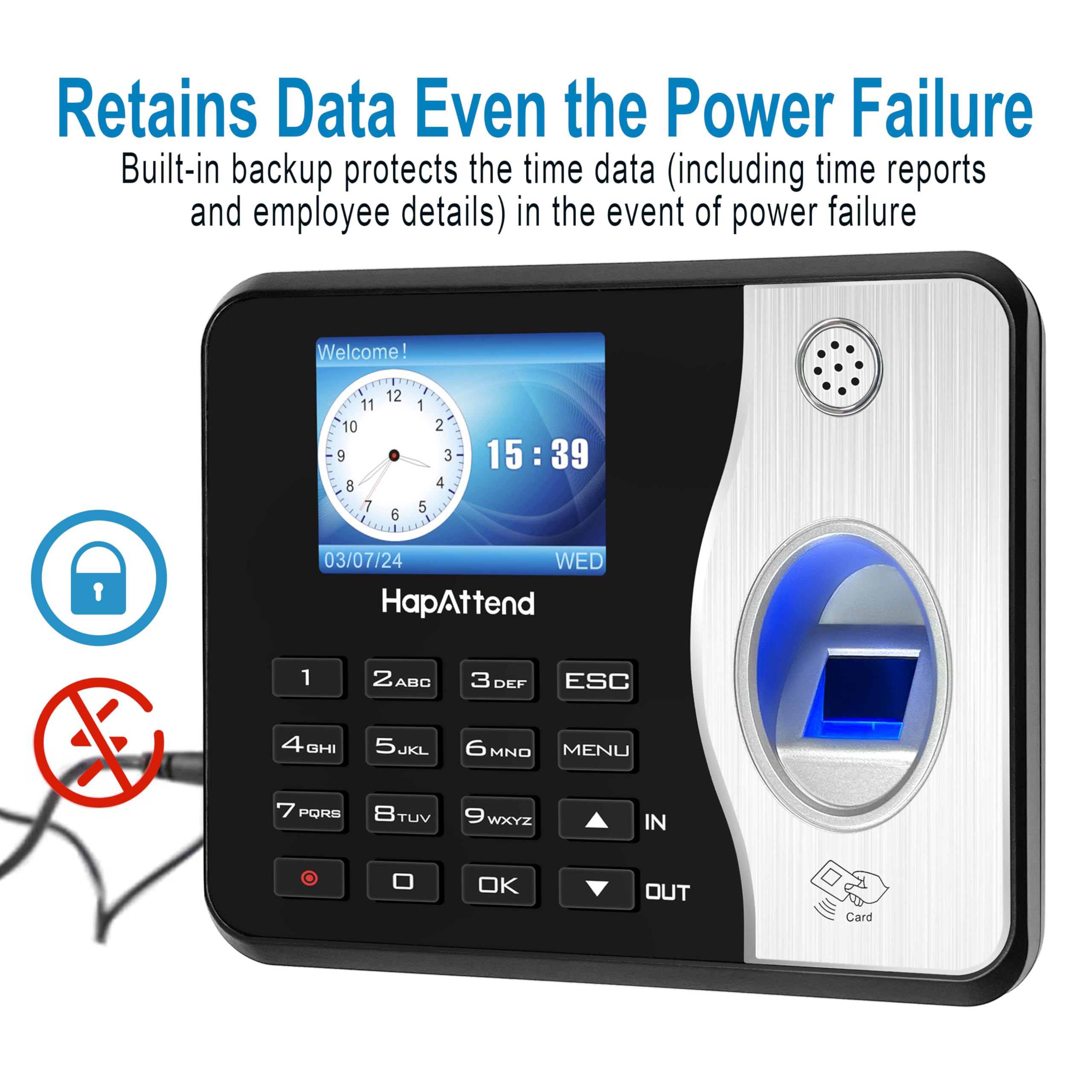 Standalone Biometric Time Clock with Fingerprint, RFID & PIN - 15 RFID Cards Included | No Monthly Fees | Perfect for Office Attendance, Employee Time Tracking & Small Business Management