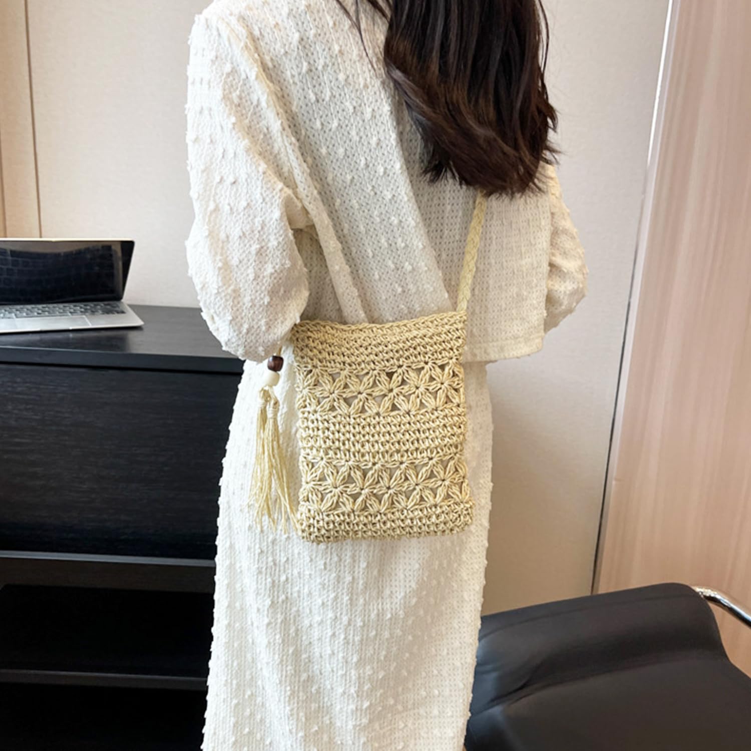 Boho Straw Crossbody Bag for Women - Handmade Woven Beach Purse, Summer Crochet Shoulder Bag - Perfect for Vacations, Festivals & Casual Outings