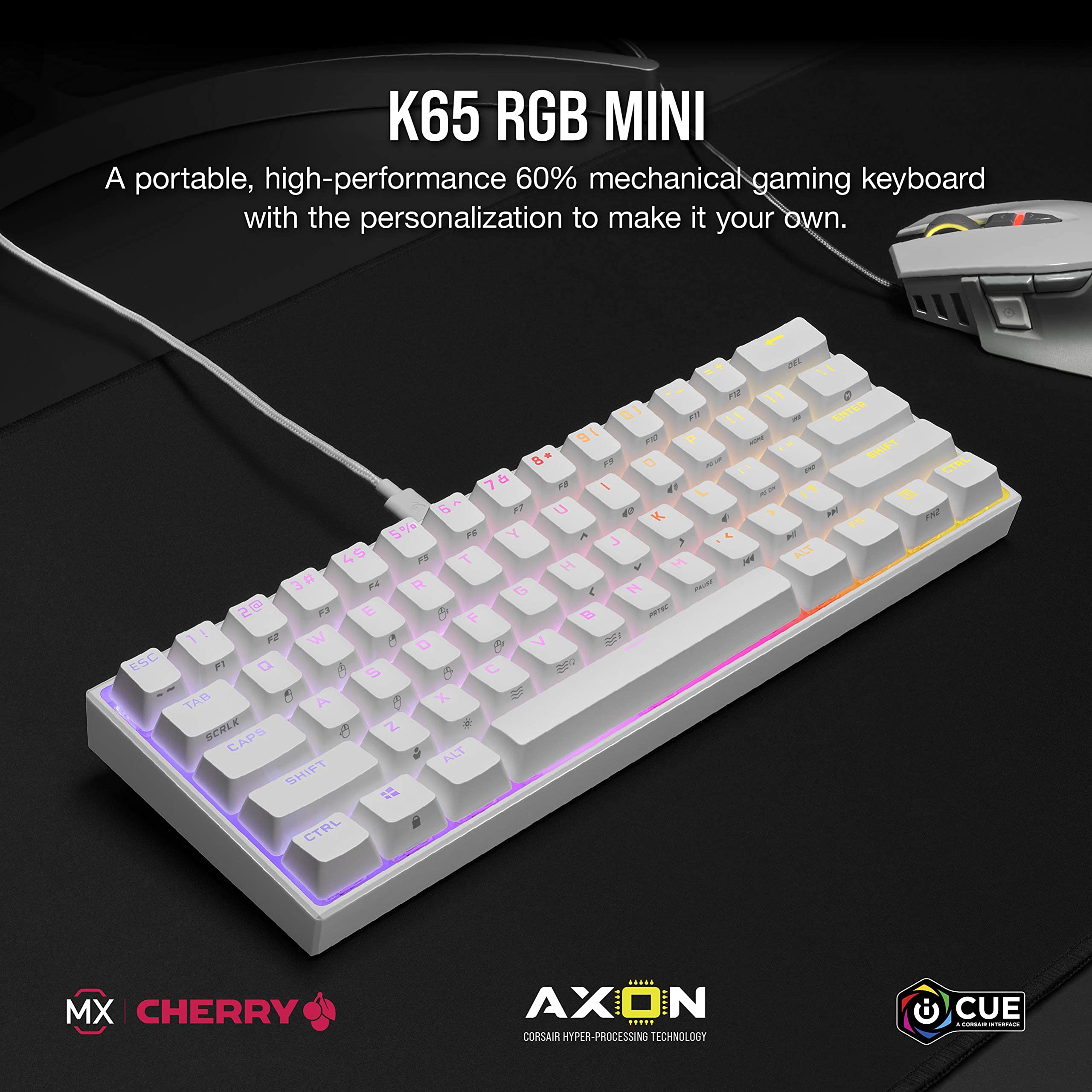 CORSAIR K65 RGB Mini 60% Mechanical Keyboard - Cherry MX Red - PC Gaming & Mac