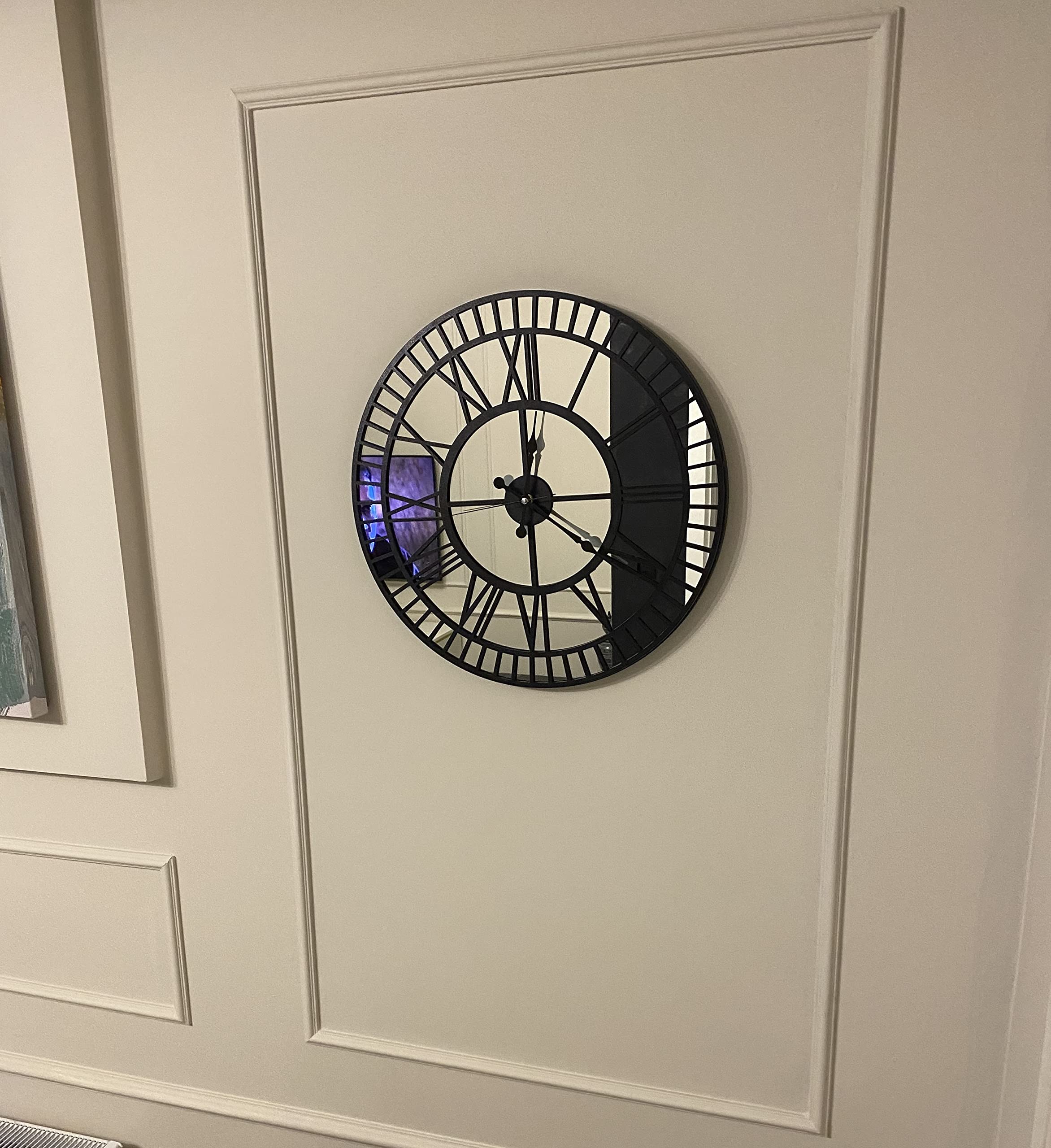 Large Black Mirror Wall Clock - 19.7 Inches Modern Silent Non-Ticking Battery Operated Home Decor (Silver-Black) - Perfect for Living Room, Bedroom & Office Decor
