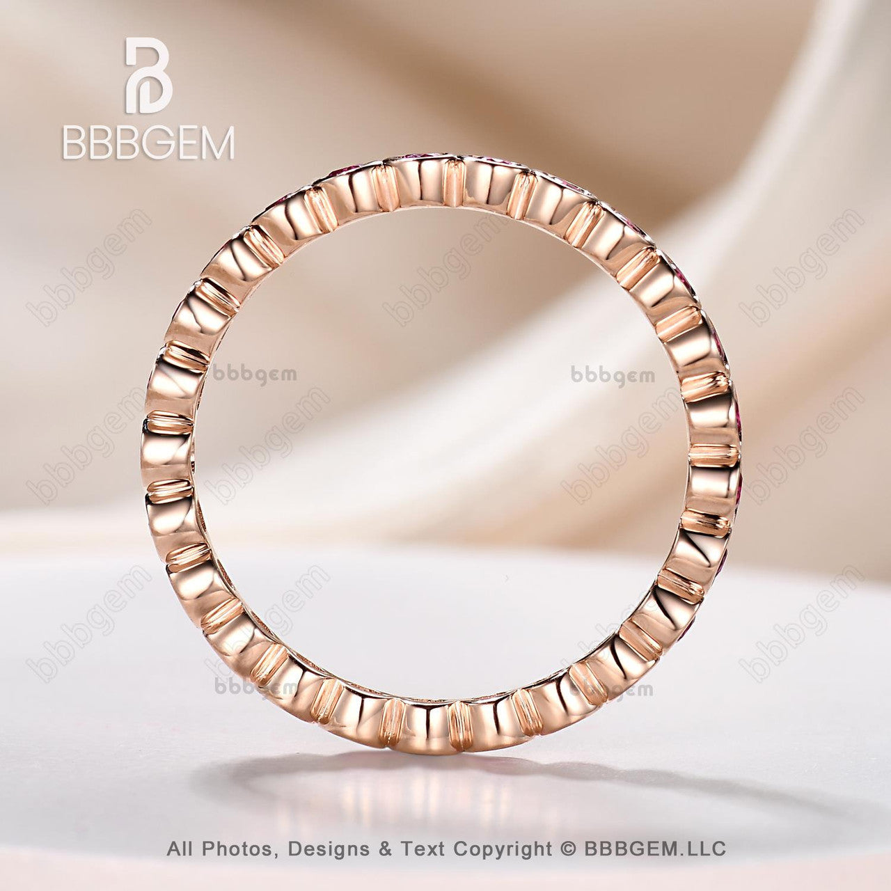 14K Rose Gold Red Ruby Bezel Set Wedding Band - 0.23ct Full Eternity Ring for Women | Perfect for Engagement, Anniversary & Bridal Jewelry Gifts
