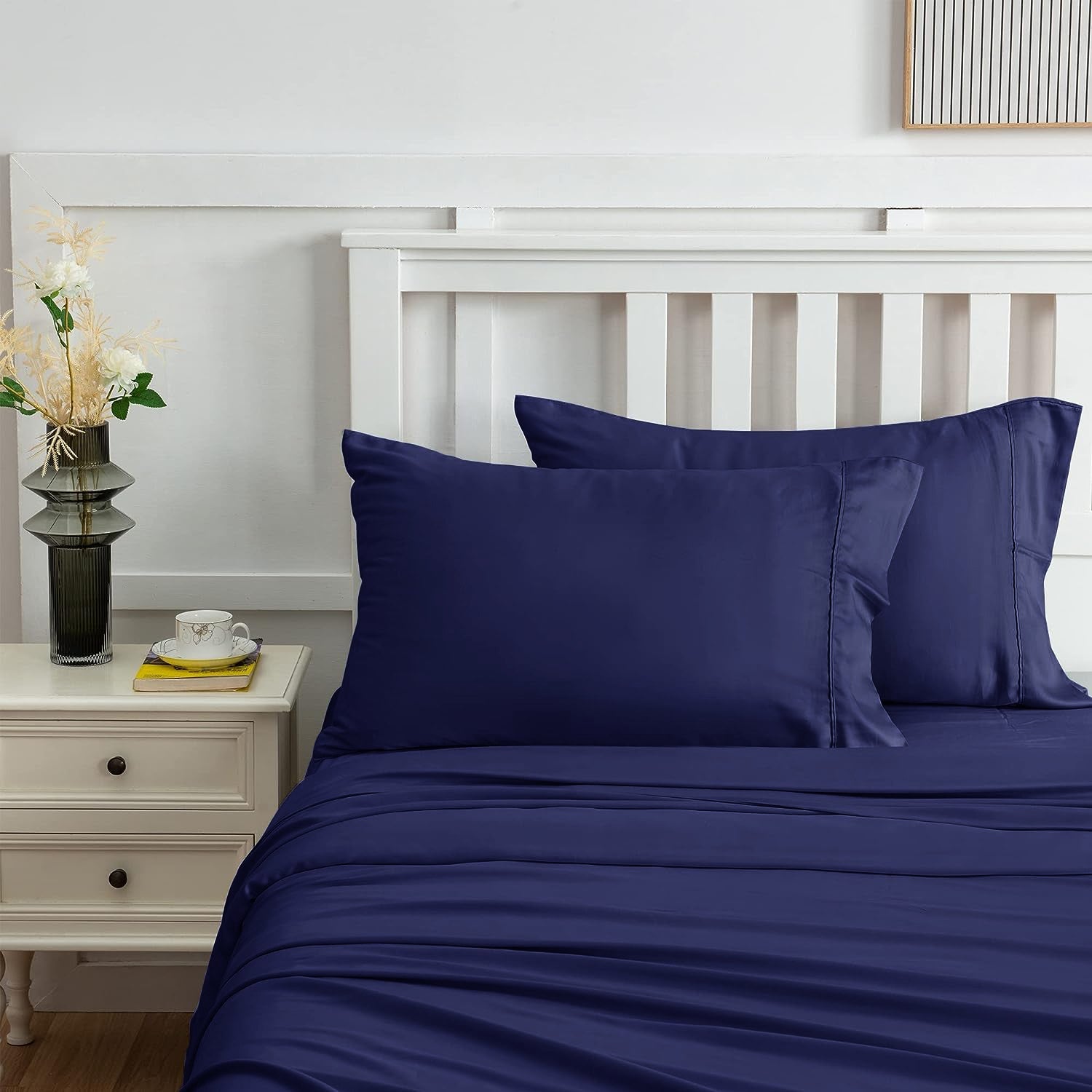Premium 400 Thread Count 100% Bamboo Sheet Set - Navy Blue - Double Size | Soft, Breathable & Hypoallergenic Bedding for Ultimate Comfort | Perfect for Hot Sleepers & Eco-Friendly Homes