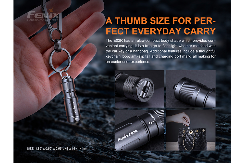 Fenix E02R Ultra-Bright LED Keychain Flashlight - Compact, Rechargeable, Waterproof for Camping, Hiking & Emergency Use