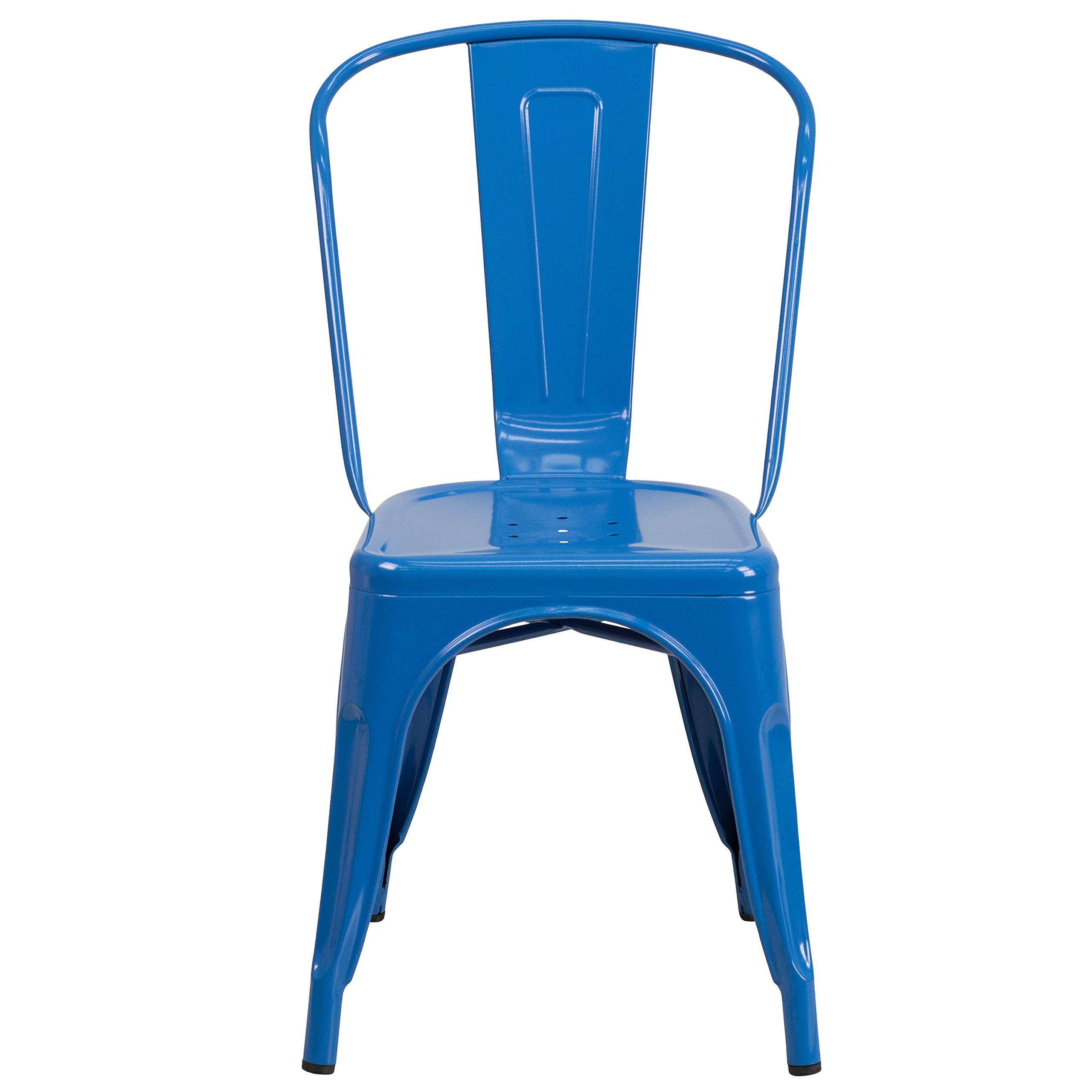 4 Pack Blue Metal Stackable Chairs for Indoor & Outdoor Use - Durable Bistro & Restaurant Chairs for Patio, Cafe, Garden, and Home Dining