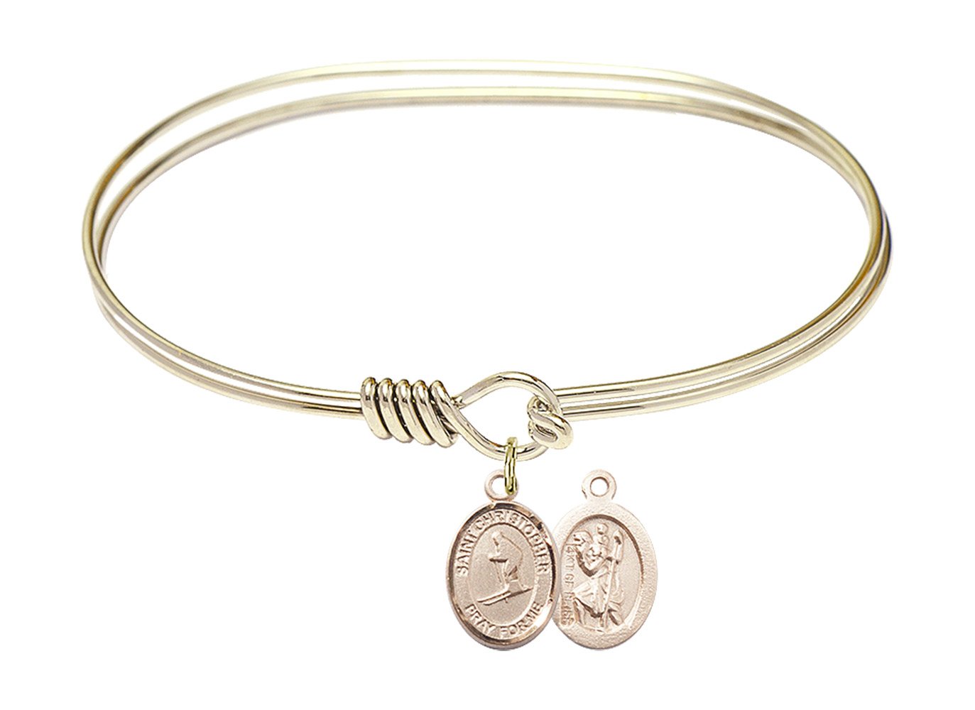 F A Dumont 7 Inch Oval Eye Hook Bangle Bracelet with St. Christopher Skiing Charm - Elegant Jewelry for Women, Perfect Gift for Ski Enthusiasts & Travelers