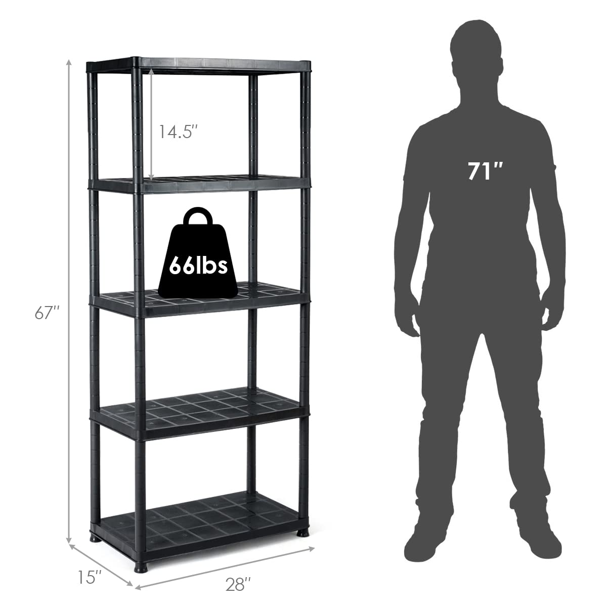 Julimoon 5-Tier Heavy Duty Storage Shelf - Free Standing Metal Shelving Unit for Home Office, Dorm, Garage & Closet Organization (28
