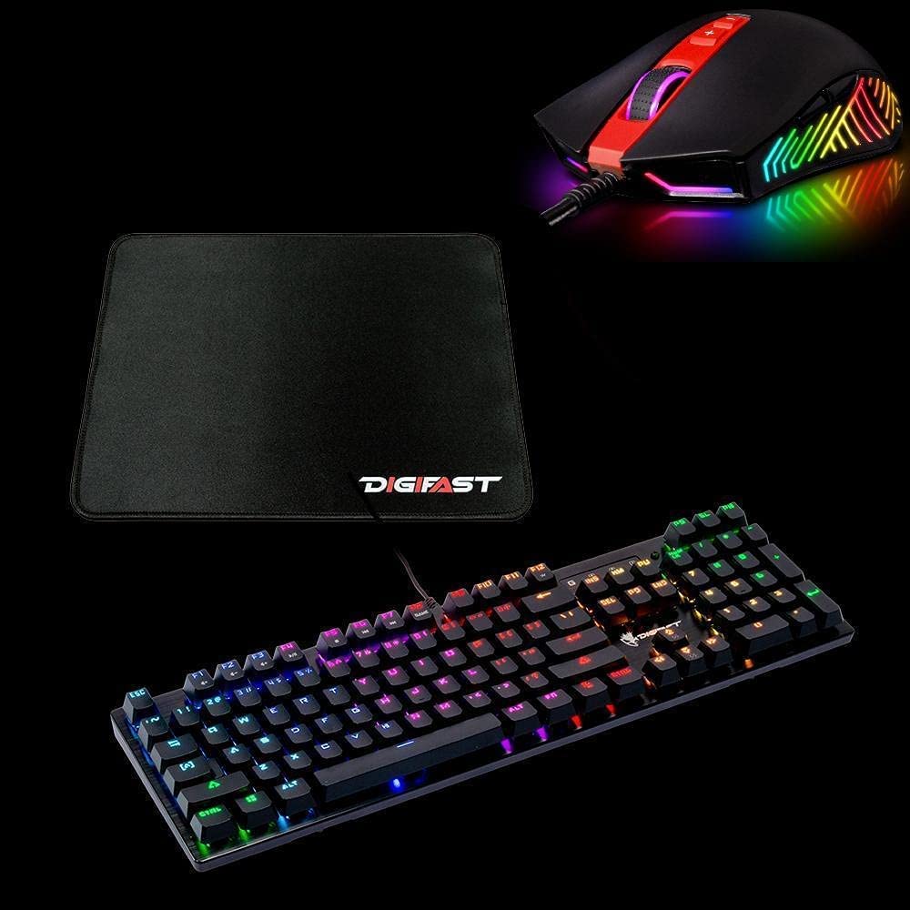 Digifast NF15 RGB Gaming Mouse, RGB LK32 Gaming Keyboard & Mouse Pad Combo - Wired USB Gaming Bundle for PC, Laptop, Esports, MMO, FPS Games - Ergonomic Design for Long Gaming Sessions