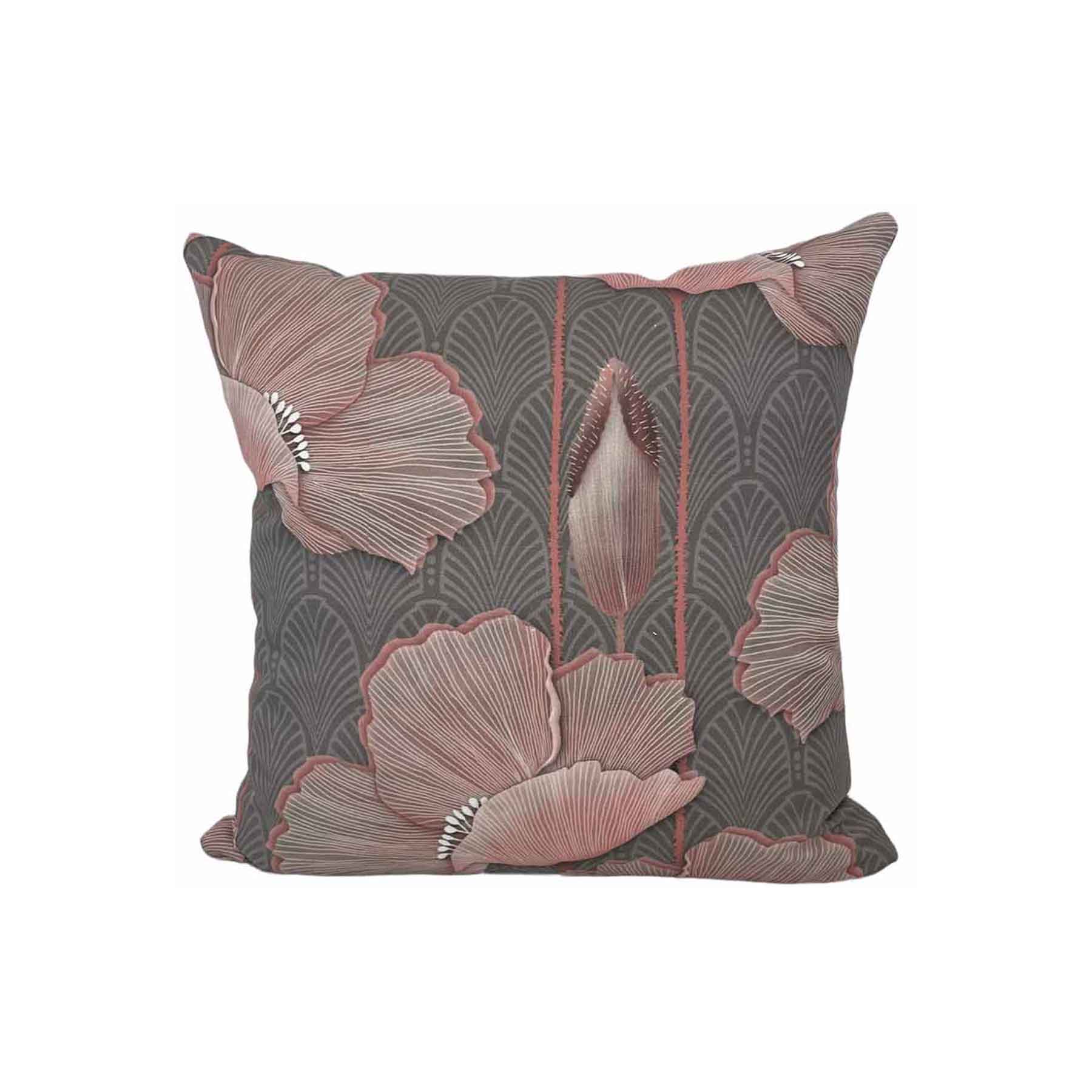 Art Deco Poppies Blush Throw Pillow 17x17 - Vintage Floral Cushion Cover for Sofa, Bed & Home Decor