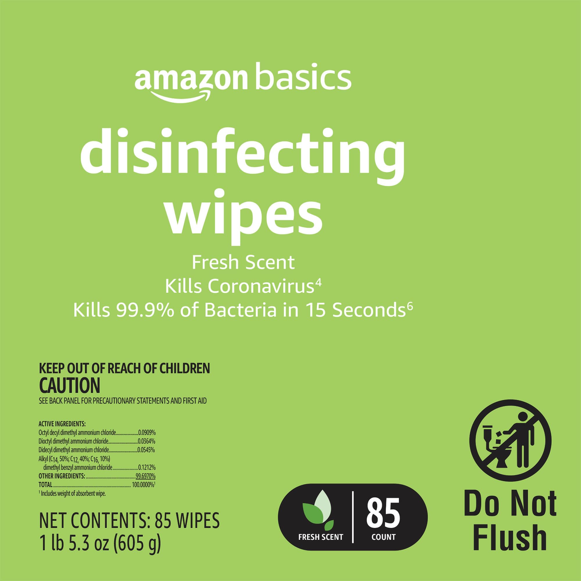 Amazon Basics Disinfecting Wipes, Fresh Scent - 85 Count (Pack of 3) | Kills 99.9% of Germs & Viruses | Perfect for Home, Office, Gym & Travel Use
