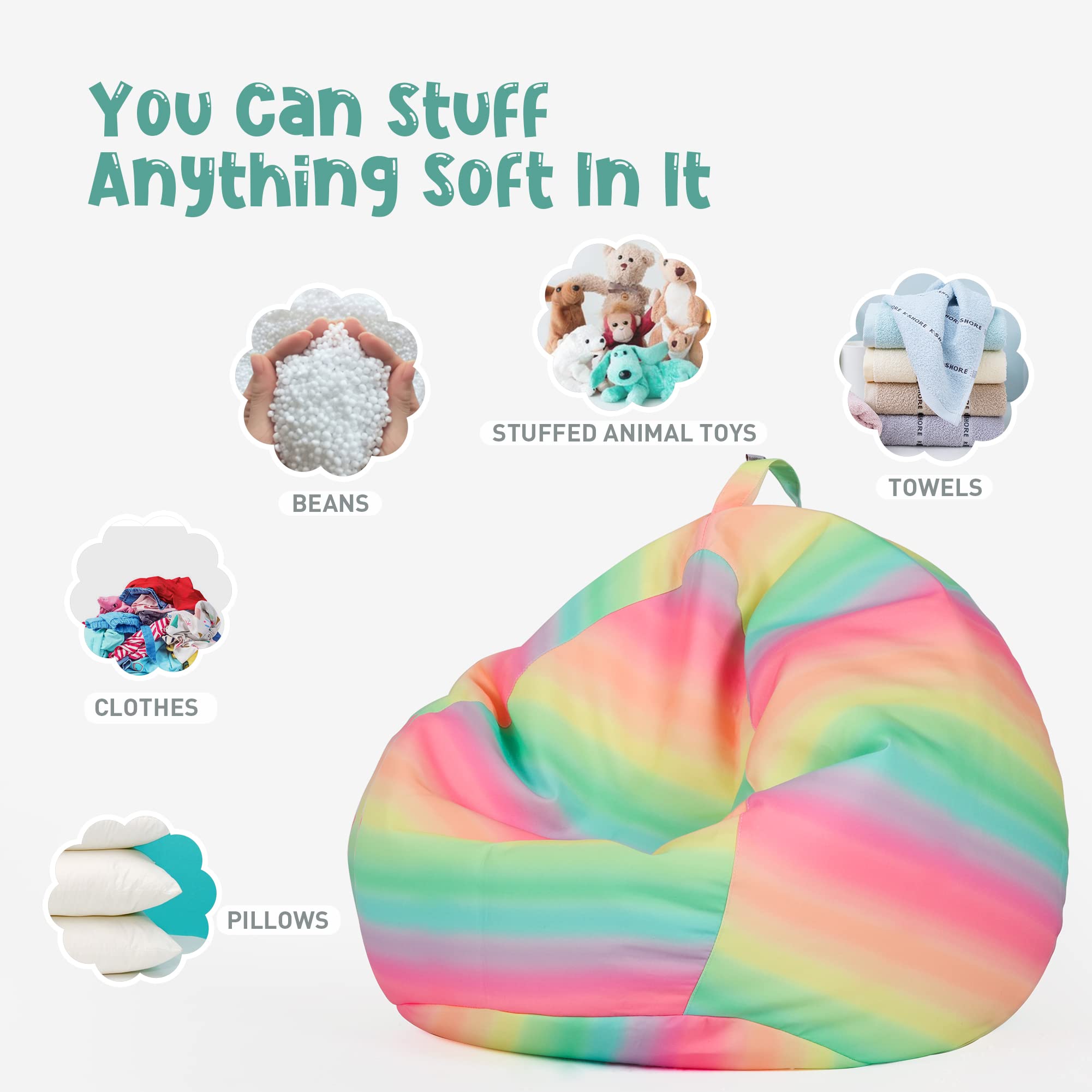 **Nobildonna Stuffed Animal Storage Bean Bag Chair Cover – Large Kids Bean Bag Chair Without Filling for Girls & Toddlers – Organize Soft Plush Toys in Playroom, Bedroom, or Nursery**