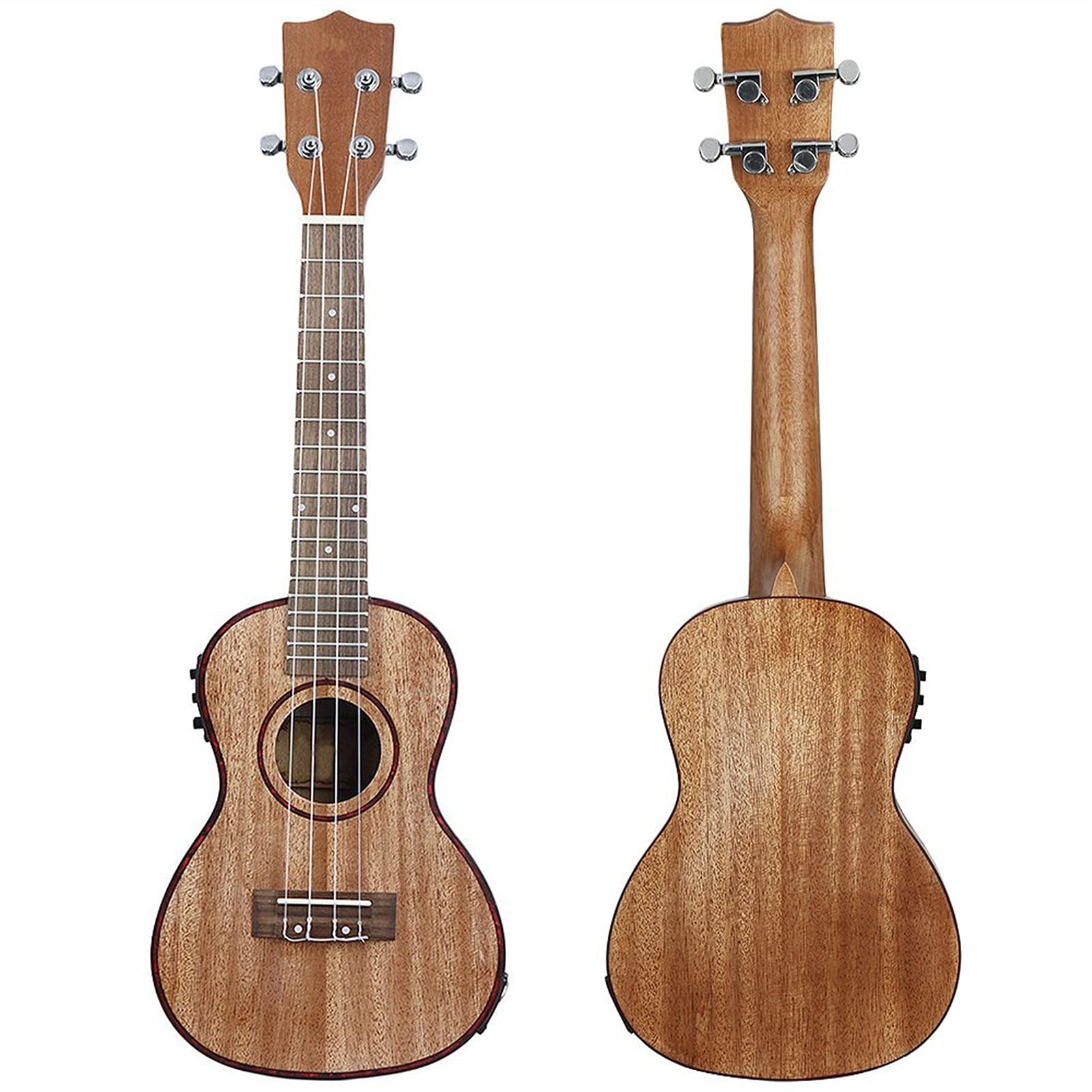 24 Inch Professional Electroacoustic Ukulele with Abalone Shell Edge - 18 Fret 4-String Hawaiian Guitar with Built-in EQ Pickup - Perfect for Concert, Stage Performance & Home Practice
