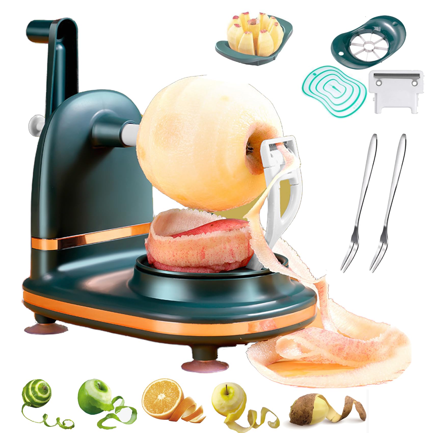 Premium Multi-Fruit Peeler 2.0 with Divider - 3-in-1 Apple Peeler, Potato Slicer & Corer - Ergonomic Manual Kitchen Tool for Effortless Peeling (Dark Green) - Perfect for Baking, Meal Prep & Healthy Snacks