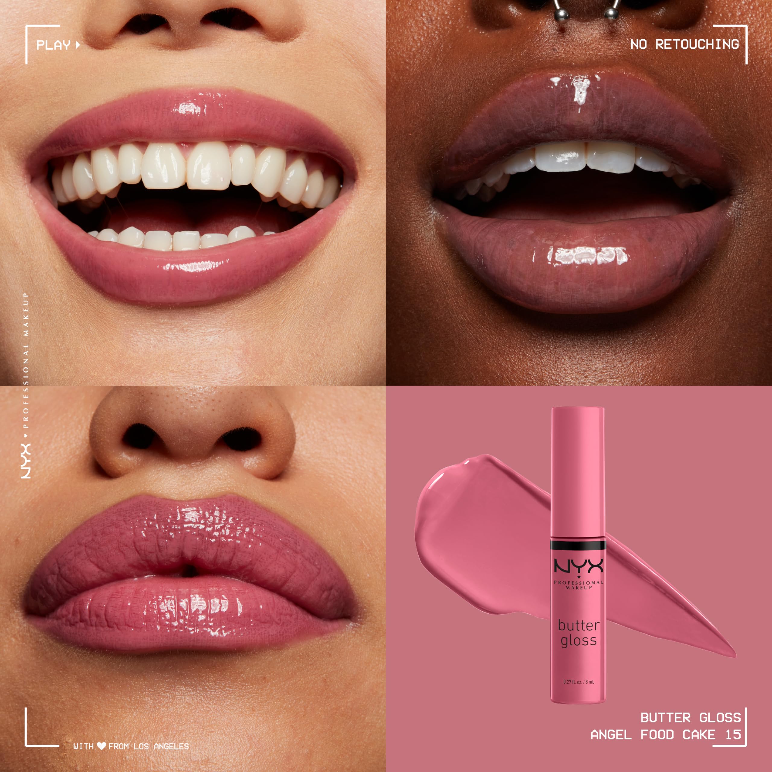 NYX Professional Makeup Butter Gloss - Non-Sticky Lip Gloss in Angel Food Cake (True Mauve) - Hydrating & Shiny for Everyday Wear & Special Occasions