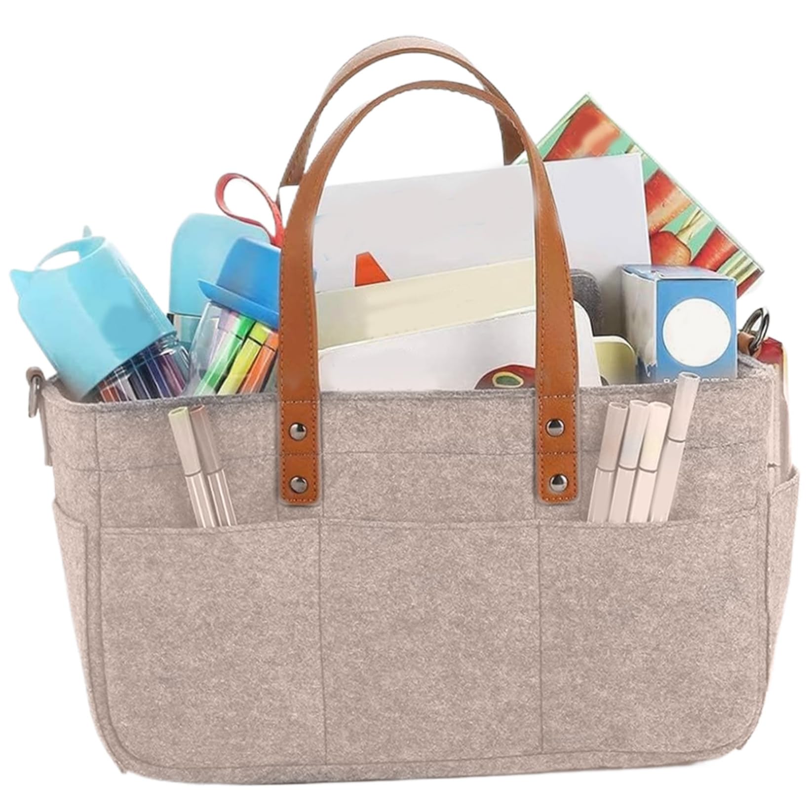 Portable Baby Diaper Caddy Organizer - Foldable Nursery Storage Bag for Diapers, Wipes & Baby Essentials | Khaki Felt Changing Table Organizer | Perfect for Nursery, Travel & On-the-Go Parents