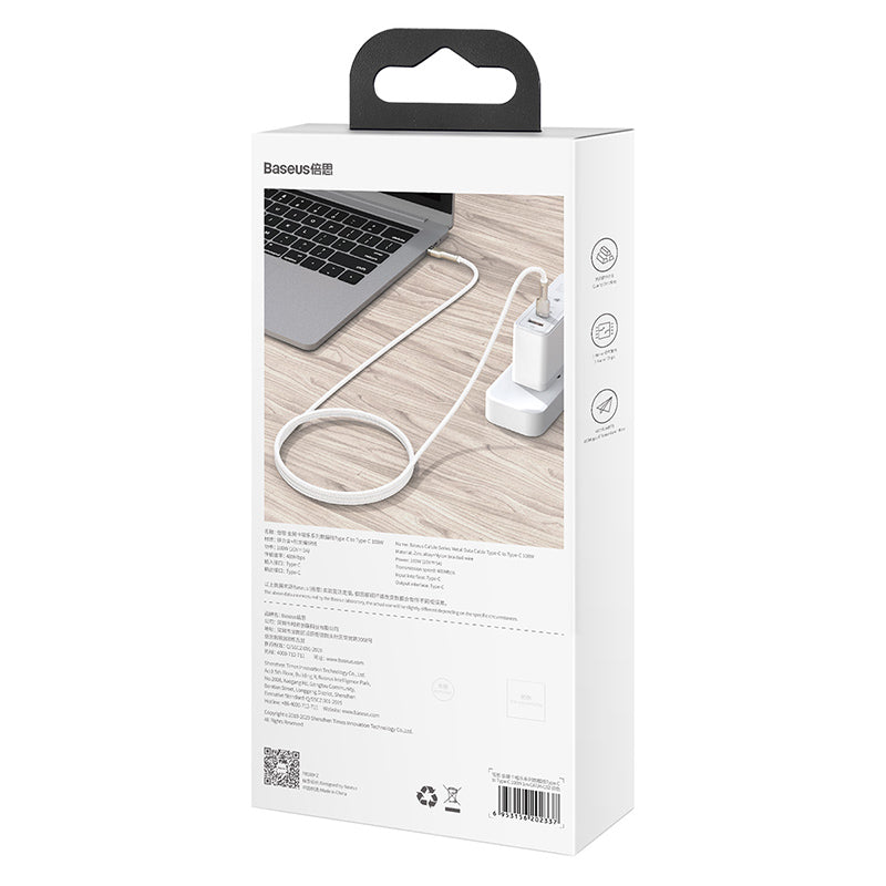 Baseus Premium Cafule Series 100W Fast Charging USB-C to USB-C Cable (1m/3.3ft) - Durable Metal Braided, PD Compatible for iPhone 15, MacBook, iPad Pro, Samsung Galaxy - Perfect for Home, Office & Travel Charging