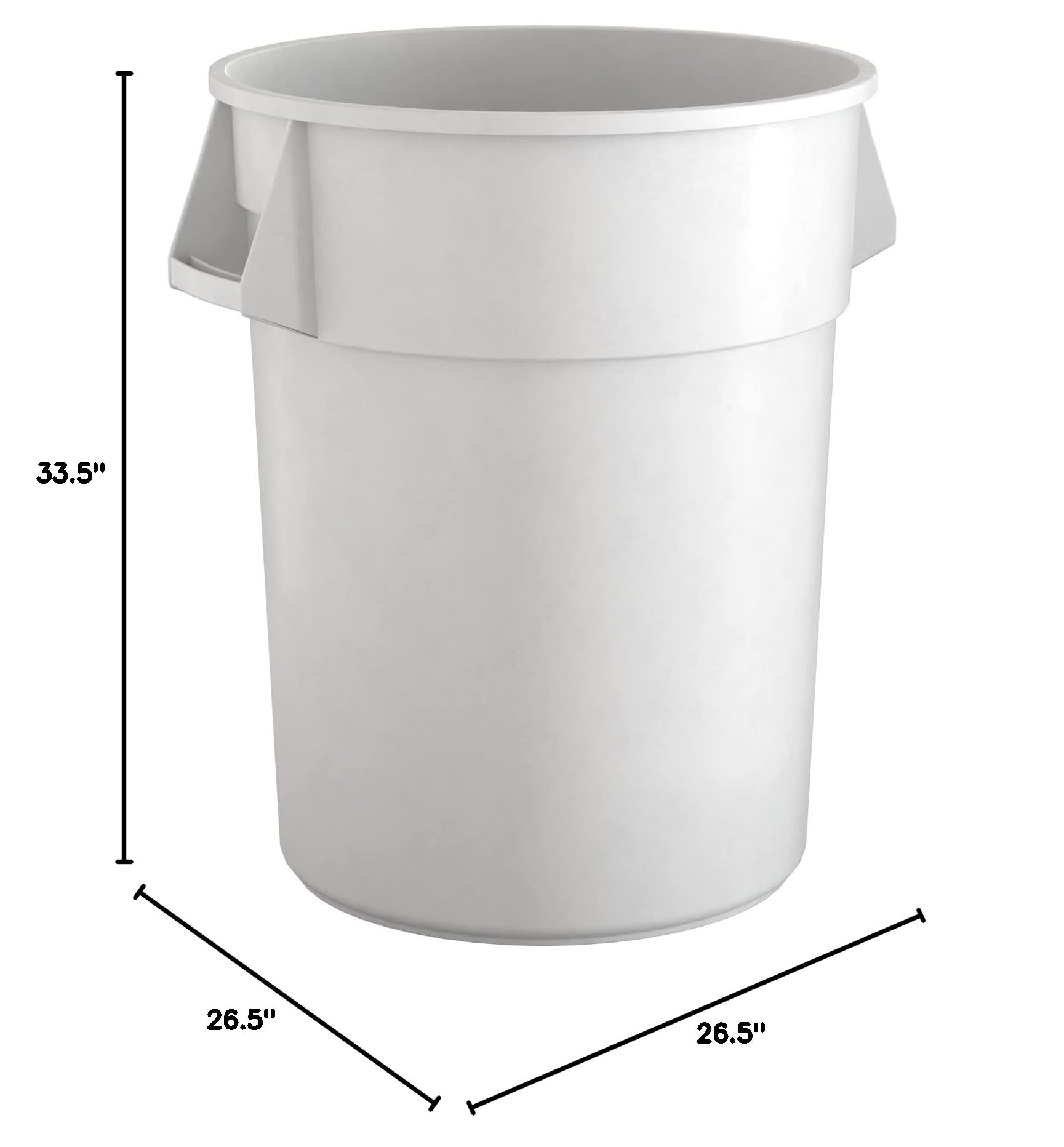 55 Gallon White Round Commercial Trash Can - Heavy Duty Large Capacity Waste Bin for Restaurants, Offices, Schools & Outdoor Use
