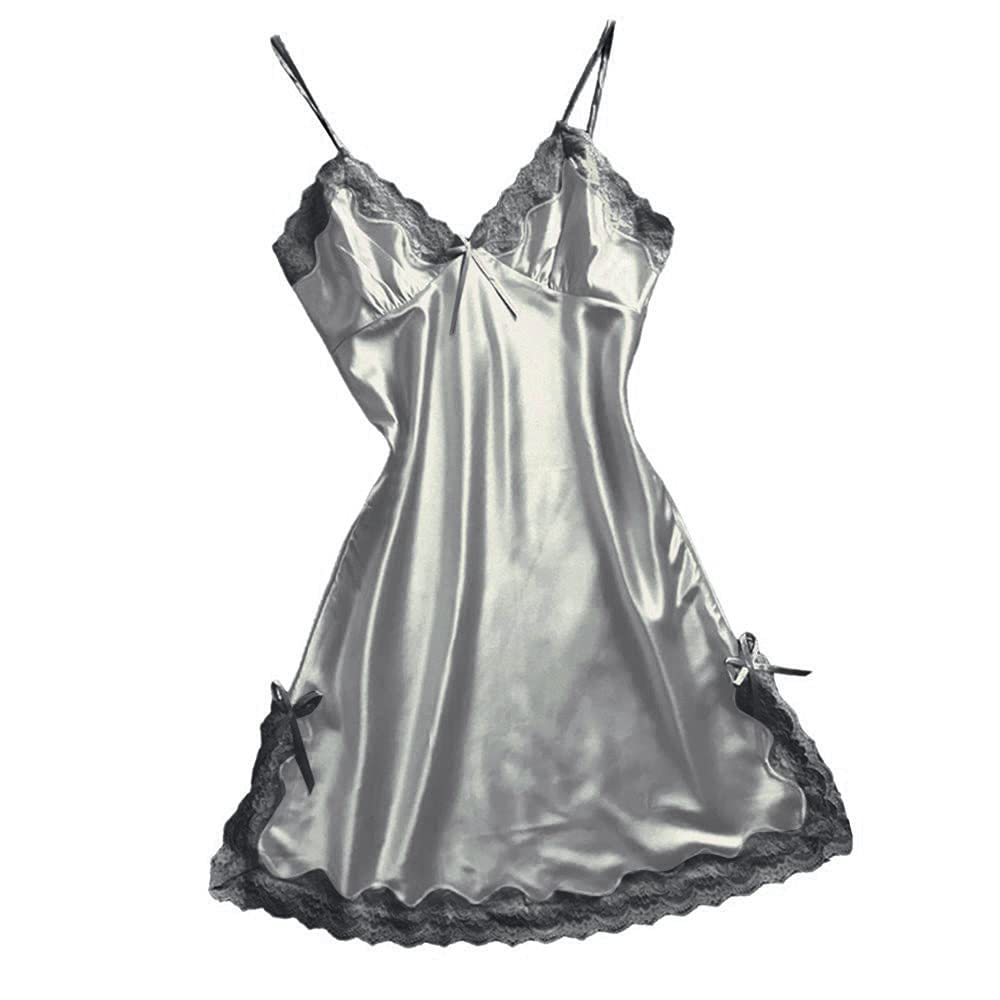 Sexy Women's Lace Satin Babydoll Nightgown - V-Neck Sling Short Skirt with Bowknot Detail - Comfortable Lingerie Sleepwear & Loungewear for Romantic Nights, Honeymoon or Special Occasions
