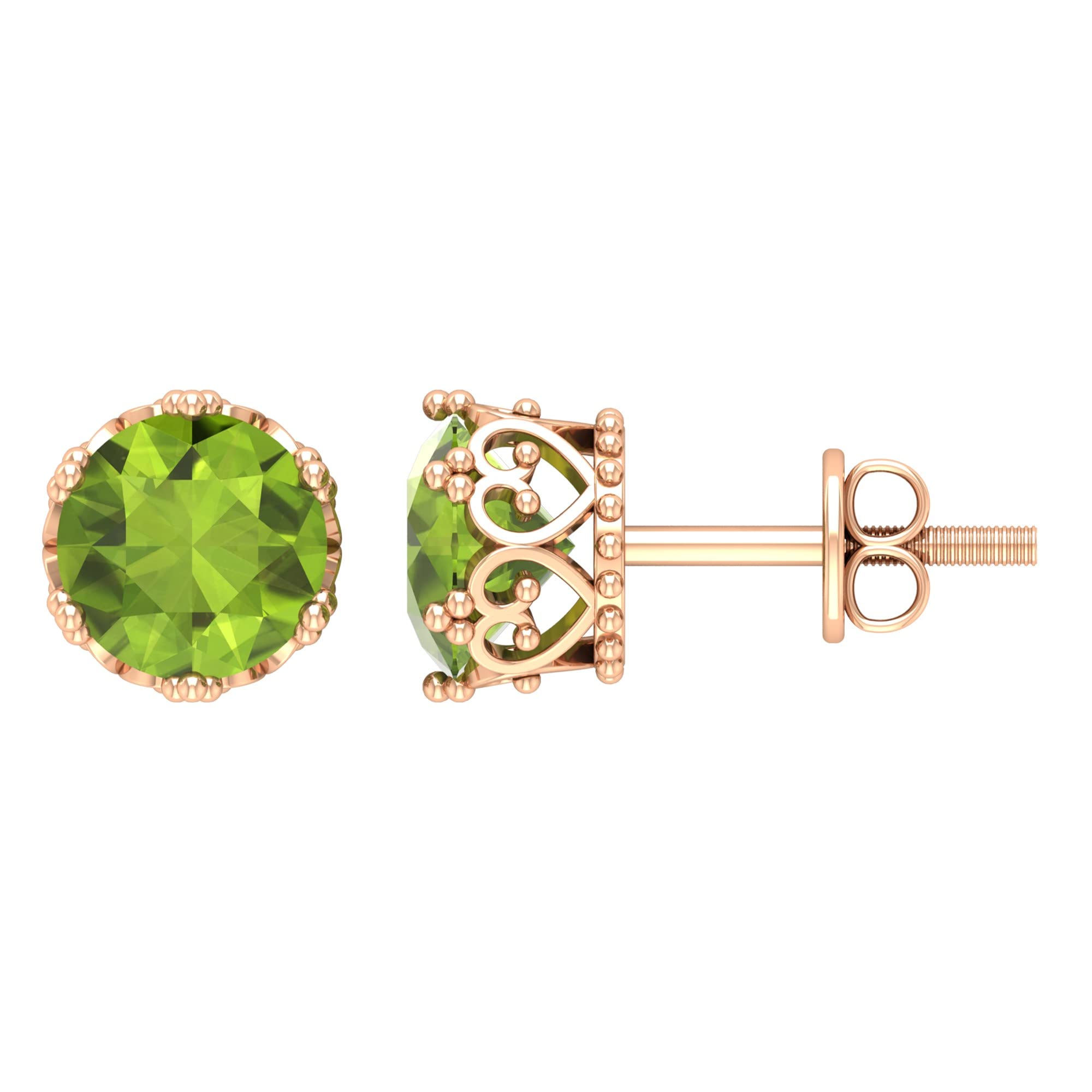 1.5 CT Peridot Stud Earrings for Women - 6MM Green Peridot Solitaire Earrings in 14K Solid Gold with Crown Setting | Perfect for Weddings, Anniversaries & Gift Giving
