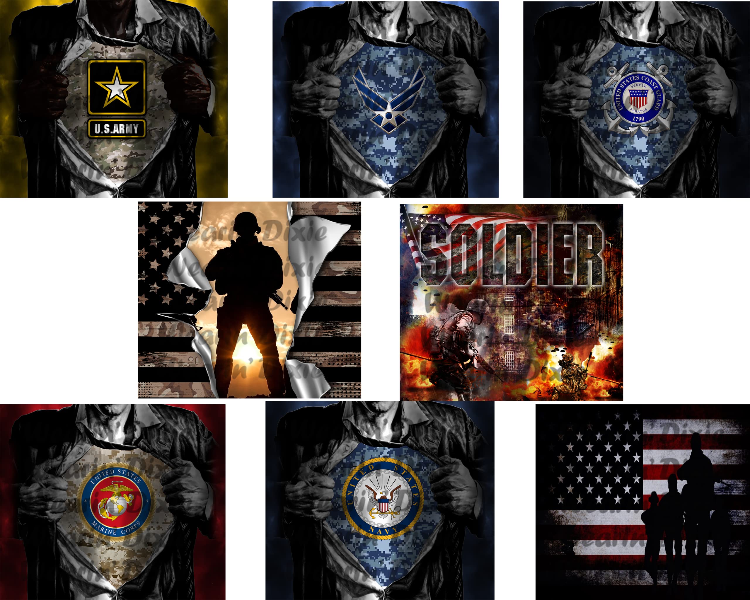 Military Tumbler Sublimation Prints - Ready to Press Heat Transfer Bundle for Custom Insulated Cups, Tumblers & Drinkware - Perfect for DIY Crafts, Gifts & Personalized Drink Containers