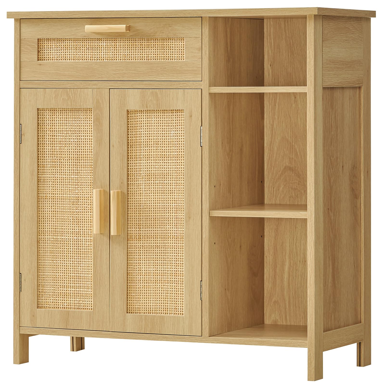 Rattan Storage Cabinet with Drawer & Adjustable Shelves - Natural Weave Sideboard Buffet for Living Room, Entryway, Dining Room - Perfect for Home Organization and Stylish Storage Solutions