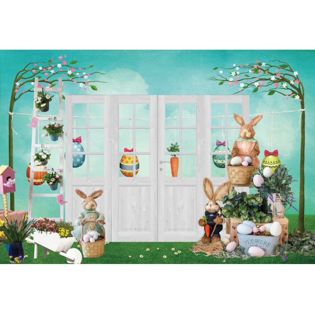 20x10ft Spring Happy Easter Photography Backdrop - Blue Sky with Bunny Rabbit, Colorful Eggs & Floral Design for Baby Shower, Newborn Portraits & Kids Party Decor | Easter Photo Booth Props & Party Background