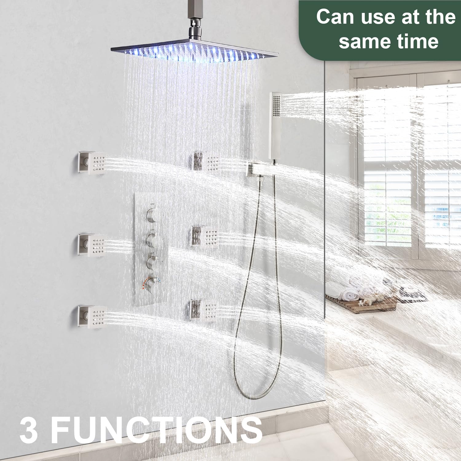 HOMEDEC 3-Way Shower Diverter Valve - Brushed Nickel Thermostatic Brass Shower Valve with 3 Outlets for Simultaneous Water Flow | Perfect for Bathroom Renovation & Multi-Function Shower Systems