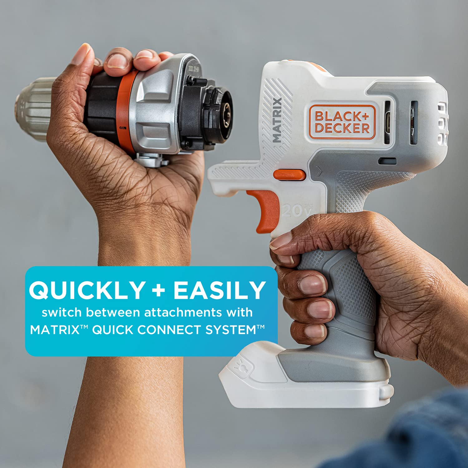 BLACK+DECKER 20V MAX MATRIX Cordless Drill/Driver Kit with Jig Saw Attachment (BDCDMT120WC1FF & BDCMTJS) - White & Orange Power Tool Set for DIY Home Improvement, Woodworking, and Construction Projects