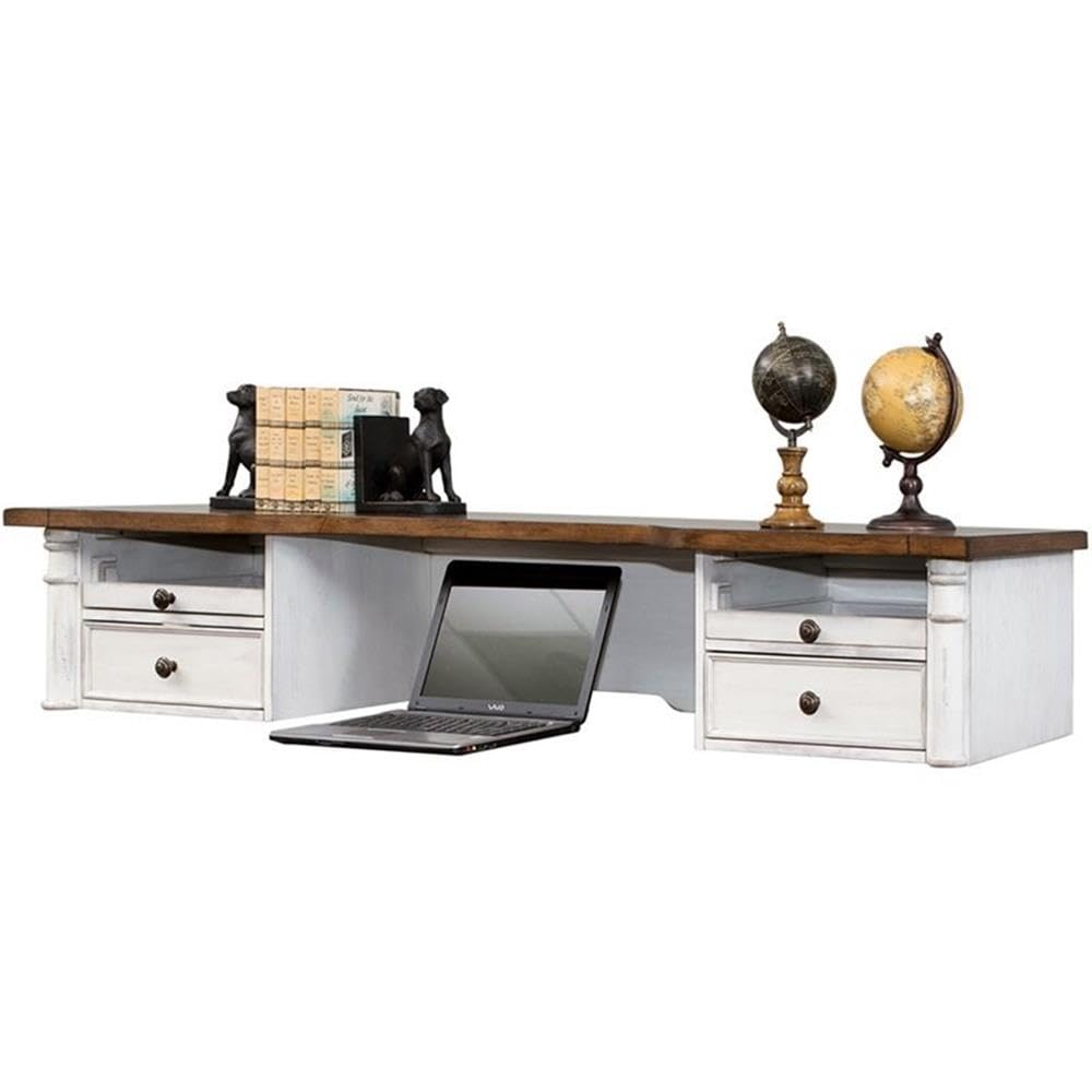 Home Square 2-Piece Computer Desk with Hutch Set in Weathered White - Perfect for Home Office, Study Room & Small Spaces