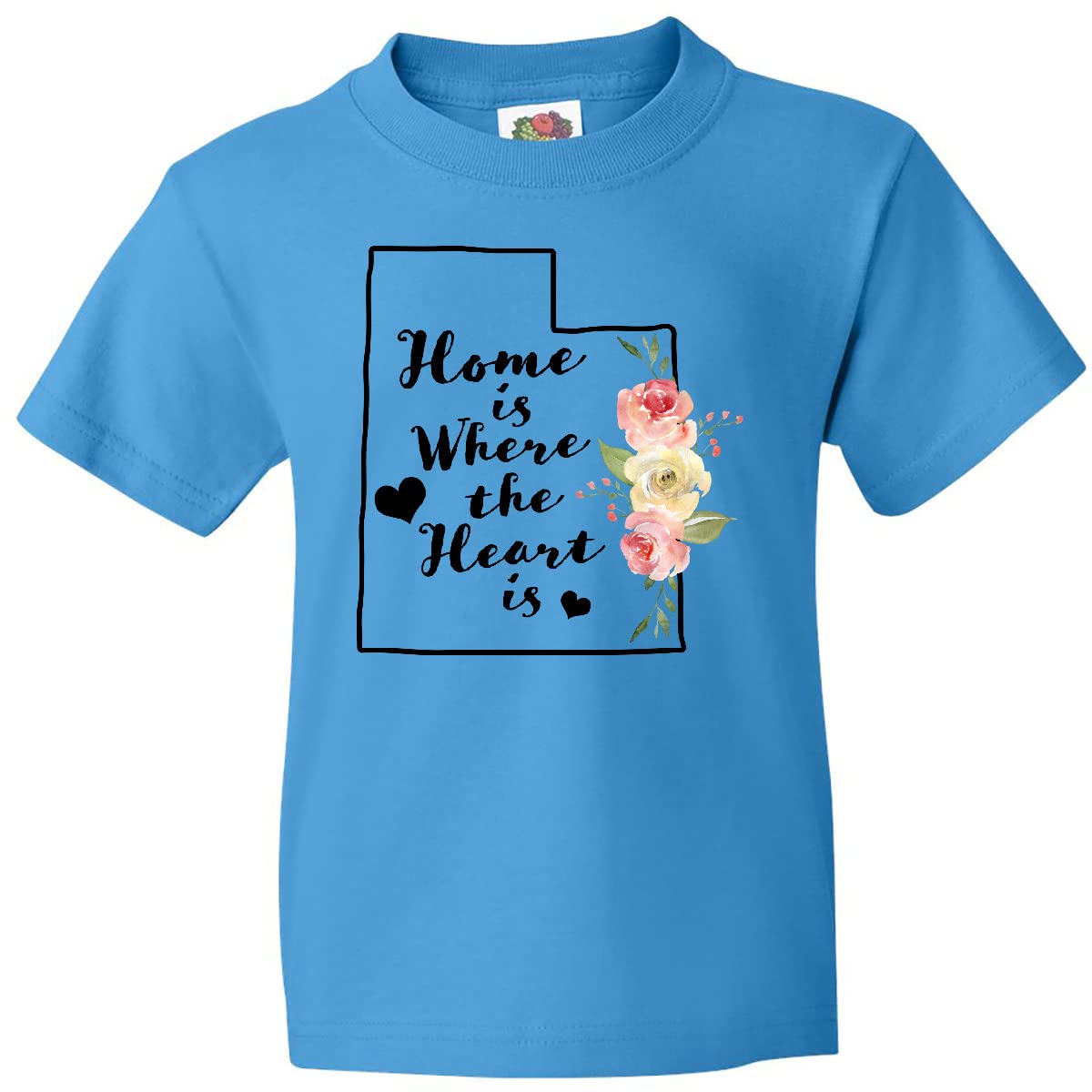 Inktastic Utah Home is Where The Heart is Watercolor Floral Youth T-Shirt - Soft Cotton Kids Tee for Everyday Wear & Family Outings