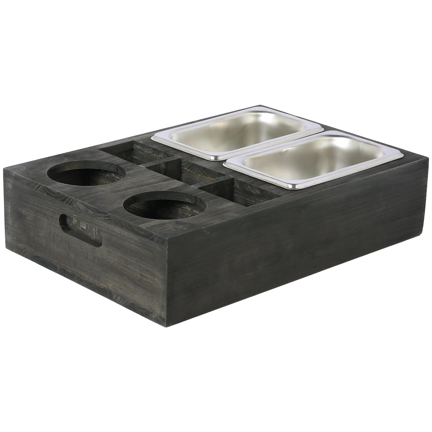 Rustic Weathered Gray Wood Snack Bowls and Tray Caddy with 2 Drink Holders - Remote Control Storage - Perfect for Movie Nights, Living Room Entertainment, and Family Gatherings