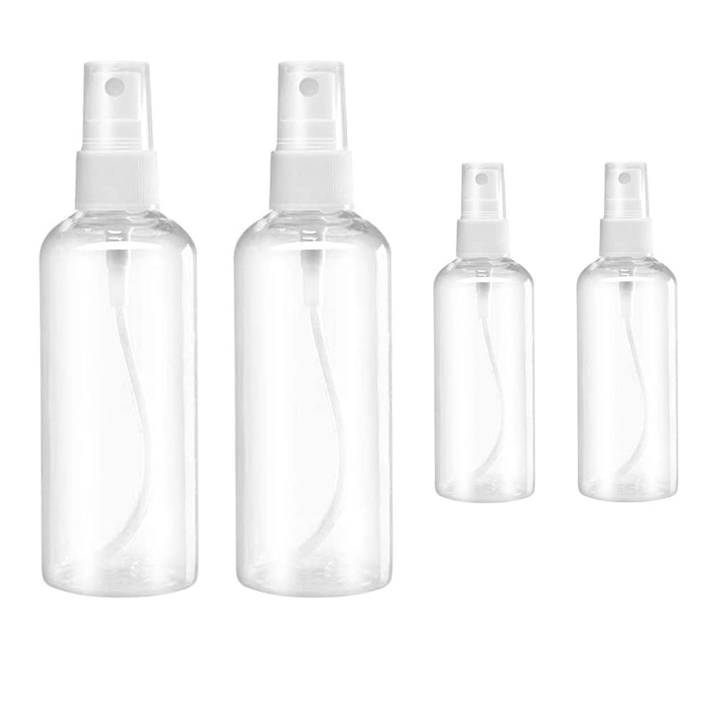 Small Spray Bottles Set - 2 Pack 50ml & 2 Pack 100ml Clear Empty Fine Mist Plastic Refillable Travel Containers for Perfume, Hair Care, Cleaning Solutions & DIY Projects