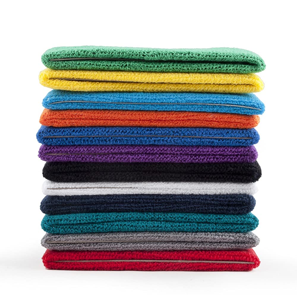 TopTie 12 Pack Sweat Headbands for Women & Men - Moisture Wicking Sports Headbands, Soft Cotton Terry Workout Headbands for Running, Yoga, Tennis & Gym - Non Slip Athletic Hair Bands for Active Lifestyle