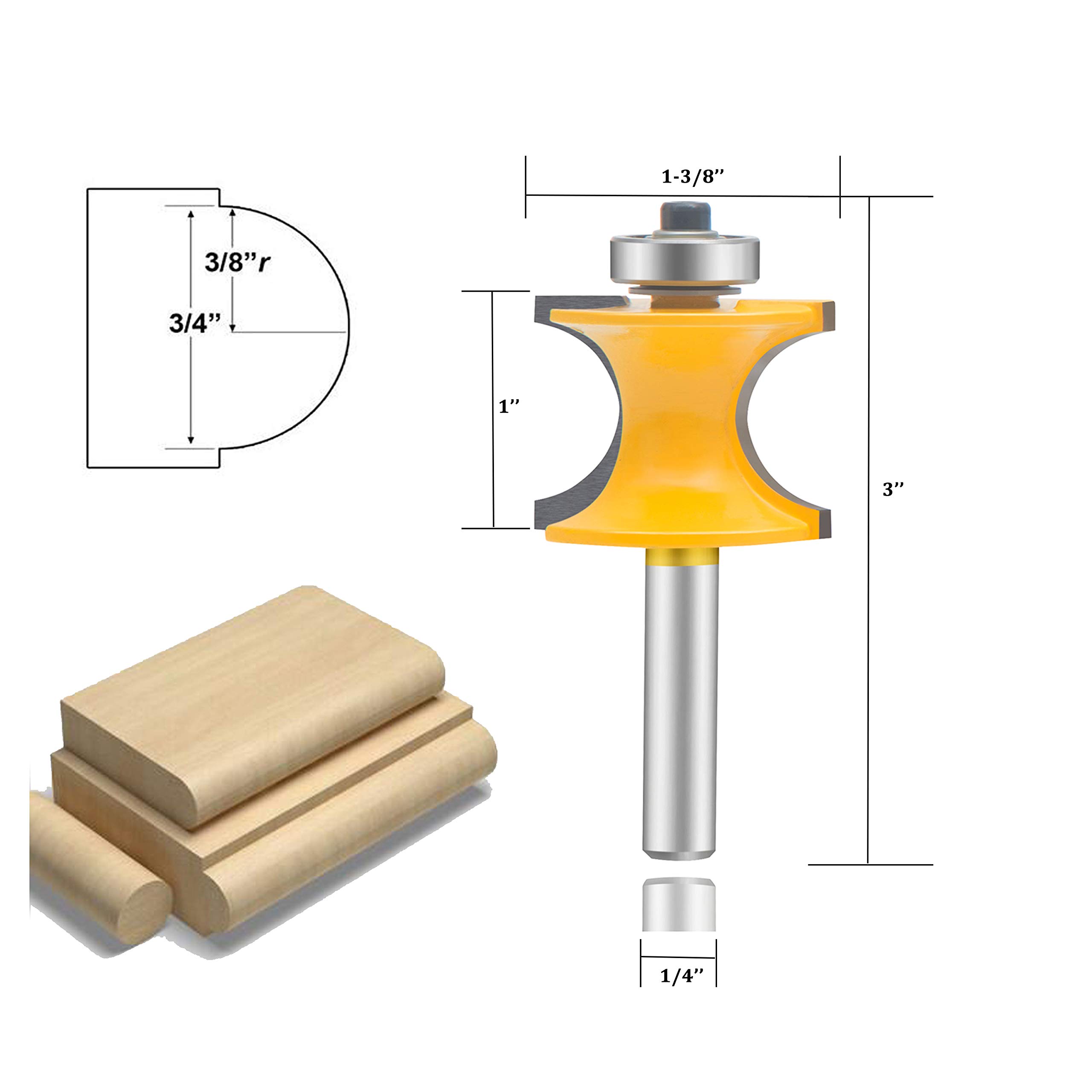5PCS Bullnose Router Bit Set 1/4 Inch Shank - Half Round Bearing Wood Milling Cutter with Carbide Tips for Door, Table, Cabinet & Shelf Making - Perfect for Woodworking Projects & DIY Furniture