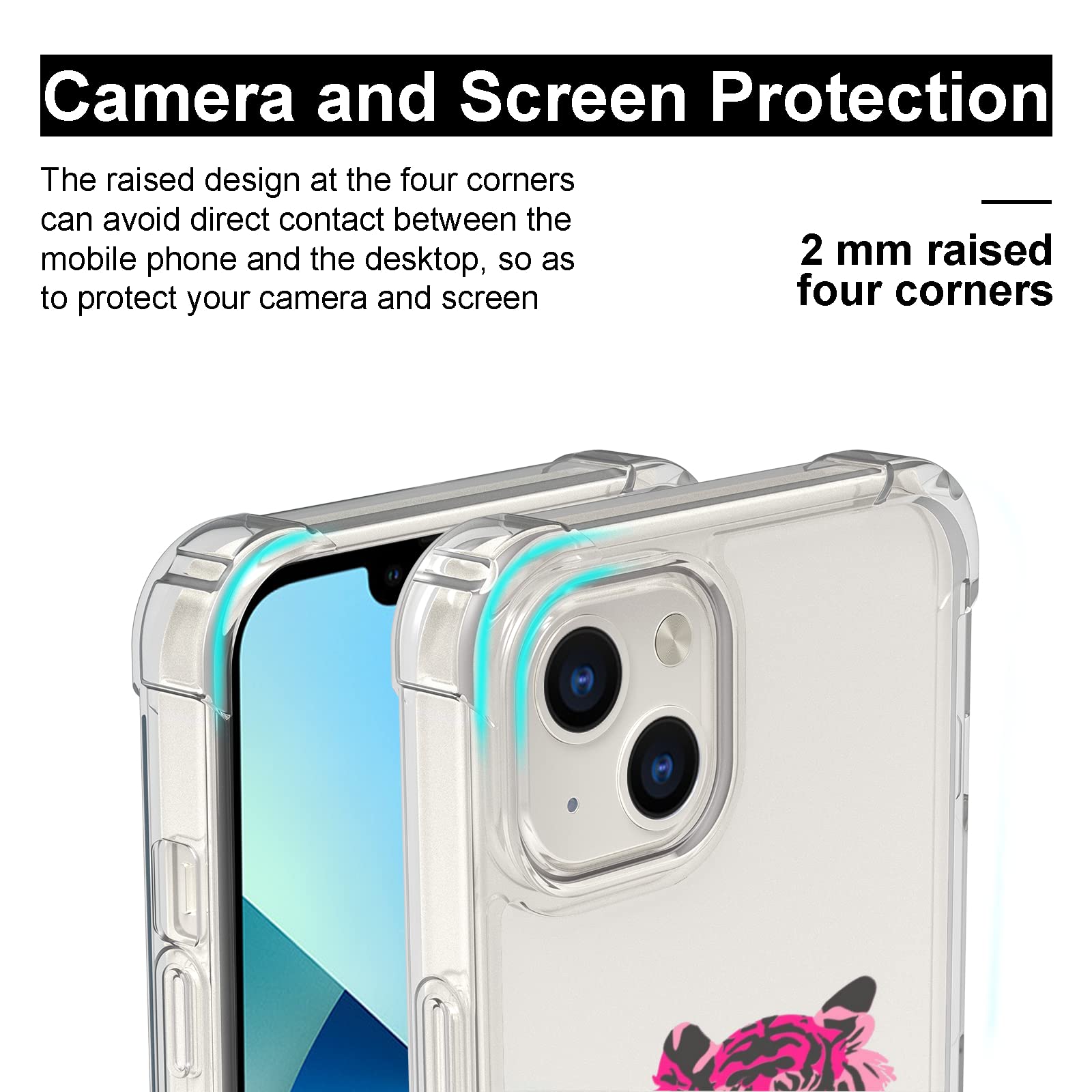 Pink Tiger Phone Case for iPhone 12/13 Mini/Pro/Max/XR - Cute Artistic Painting Design Hard PC with TPU Bumper - Trendy Clear Phone Cover for Women & Girls - Perfect for School, Work & Everyday Use