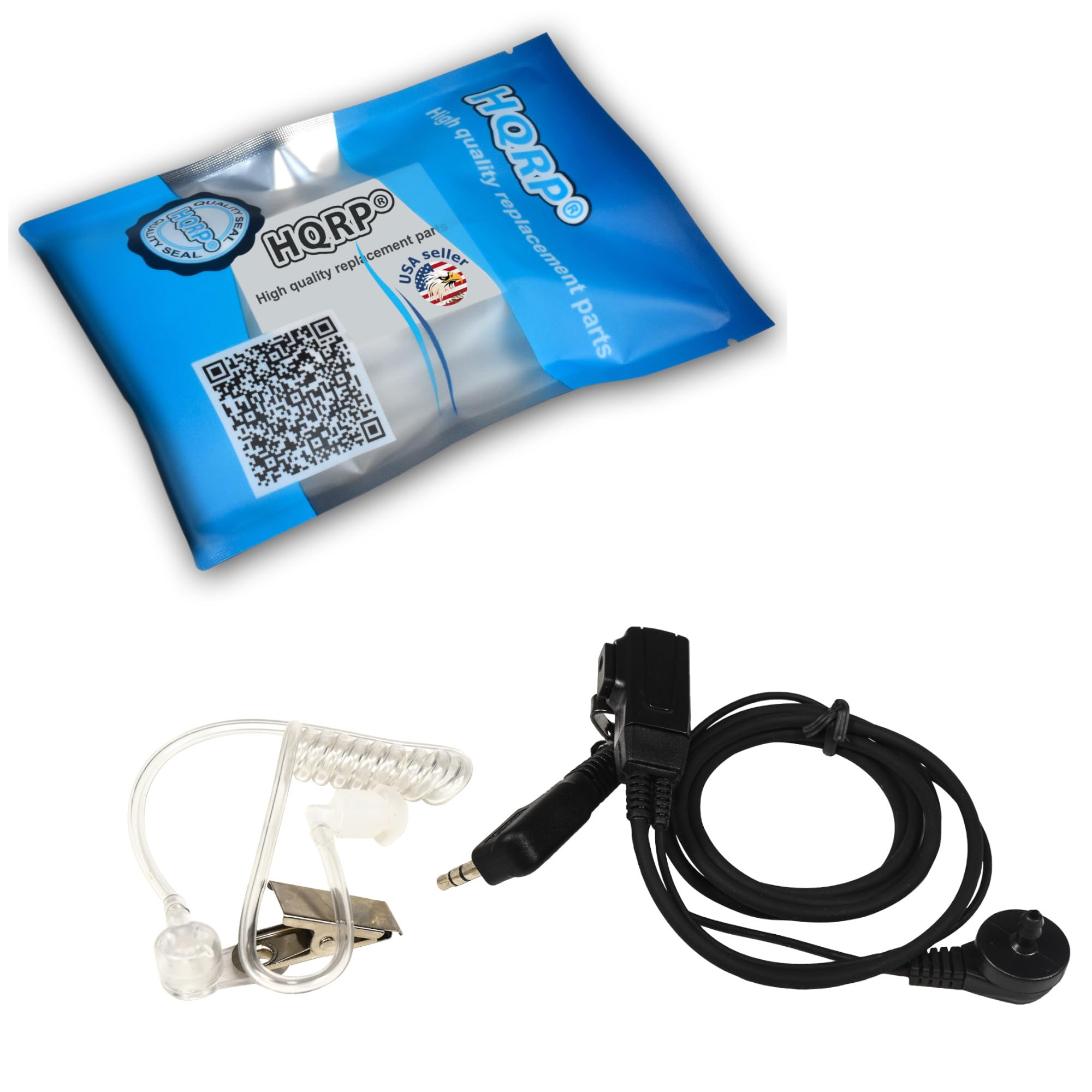 HQRP 2 Pin Acoustic Tube Earpiece Headset with Microphone - Compatible with Kenwood Pro-Talk, Pro-Power, Free-Talk, Protalk XLS, FreeTalk XLS - Ideal for Security, Construction & Two-Way Radio Communication