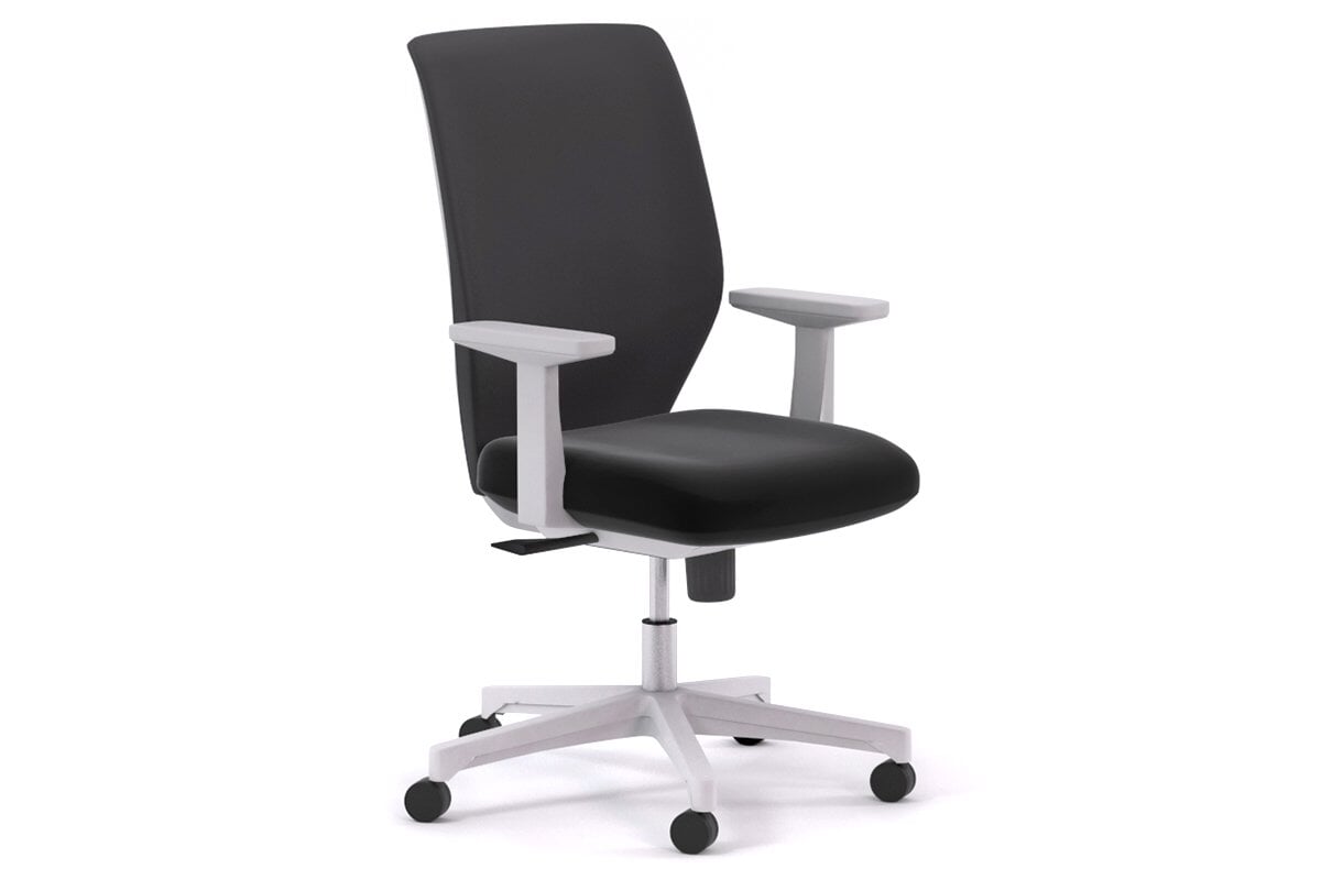 Swan Black Fabric Office Chair with White Frame - Ergonomic Desk Chair for Home & Office Workspace, Comfortable Computer Chair for Long Hours Sitting