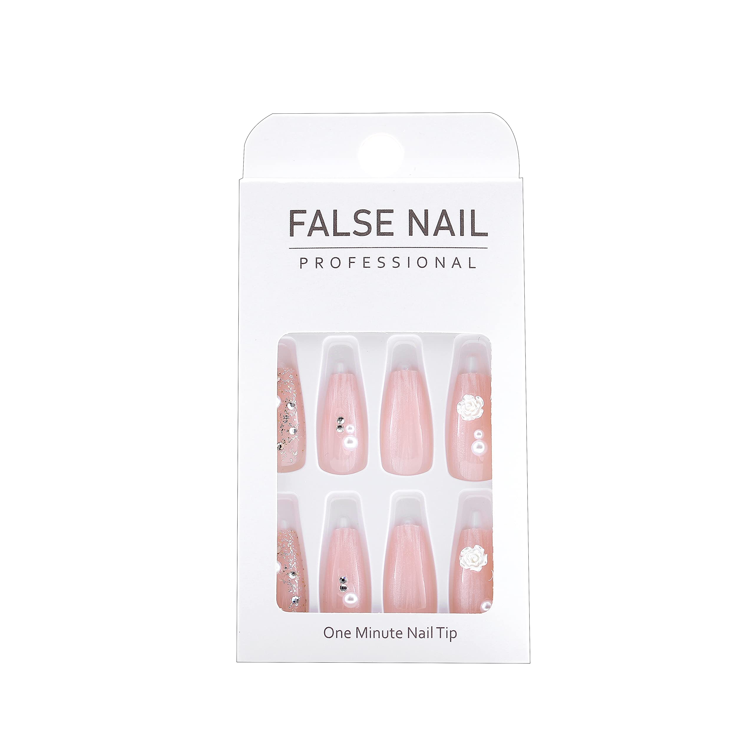 Sethexy Camellia Ballerina Fake Nails - 24Pcs Pink Wedding Press on Nails with Plaster Design | Handmade Stick on Nail Tips for Women & Girls | Perfect for Bridal Showers, Prom, Date Nights & Special Occasions
