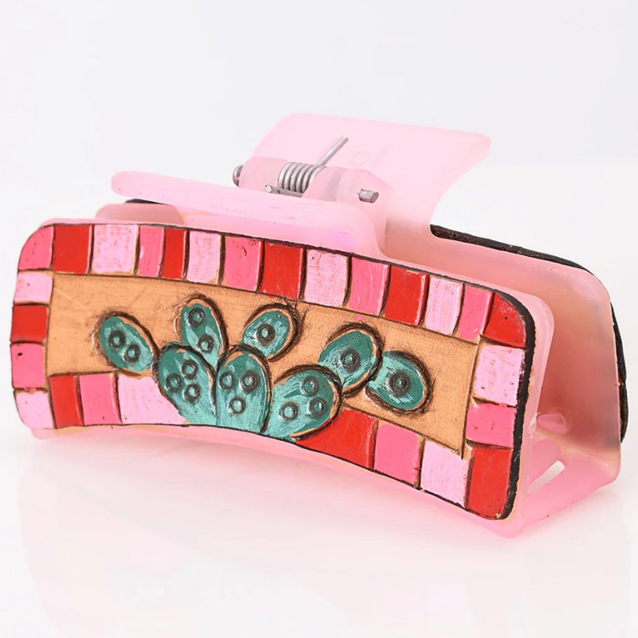 American Darling Pink Painted Cactus Leather Hair Clip - Fashion Hair Accessory for Women & Girls - Perfect for Parties, Weddings & Everyday Style