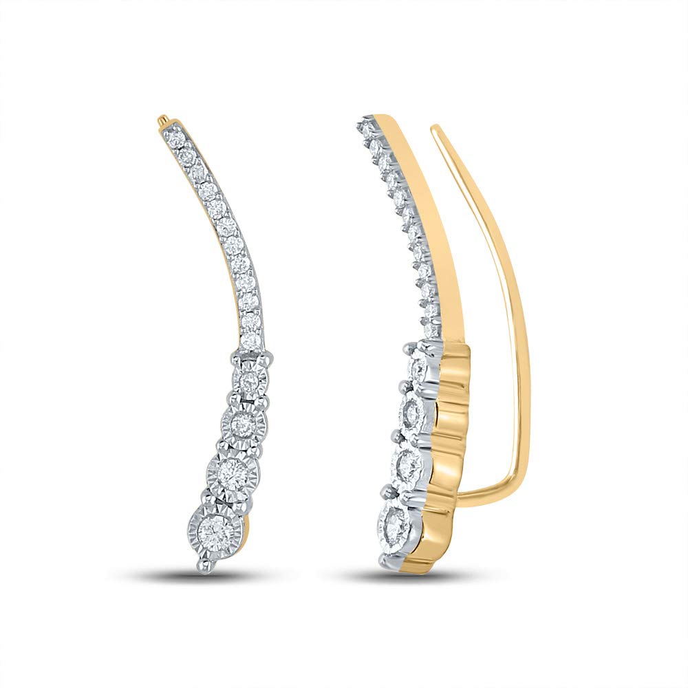 Women's Solid Yellow-Tone Sterling Silver Round Diamond Climber Earrings 1/4 Cttw - Elegant Everyday Jewelry for Work, Parties & Special Occasions