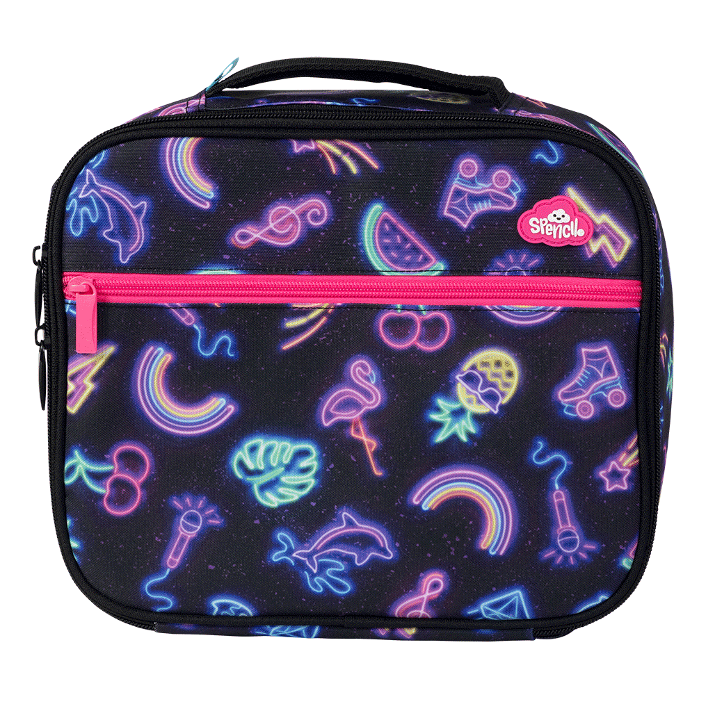 Spencil Insulated Lunch Bag with Chill Pack - Neon Party Cooler for School, Work & Picnics | Leakproof Reusable Food Container for Kids & Adults