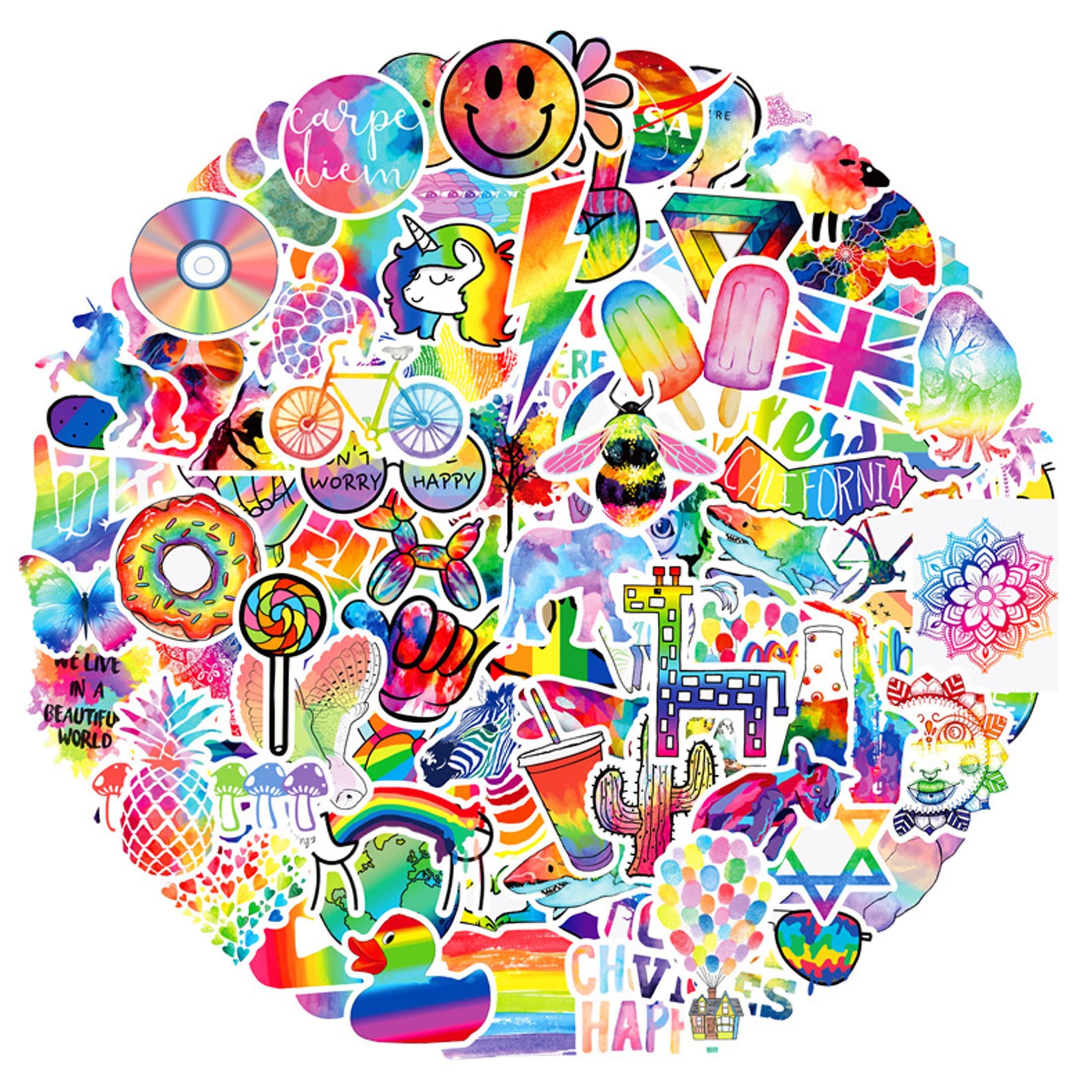 100 Colorful Rainbow Stickers - Waterproof Vinyl Decals for Pride, Laptops, Helmets & Water Bottles | LGBTQ+ Pride, Motorcycle Accessories, Kids & Teens Room Decor - Perfect for Personalizing Devices, School Supplies & Outdoor Gear