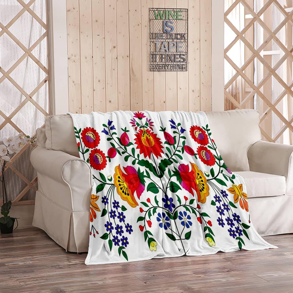Paisley Flannel Throw Blanket - Hungarian Folk Art Design, Soft & Lightweight Cozy Blanket for Couch, Sofa & Living Room (40x50 Inches) - Perfect for Snuggling, Home Decor & Gift Giving