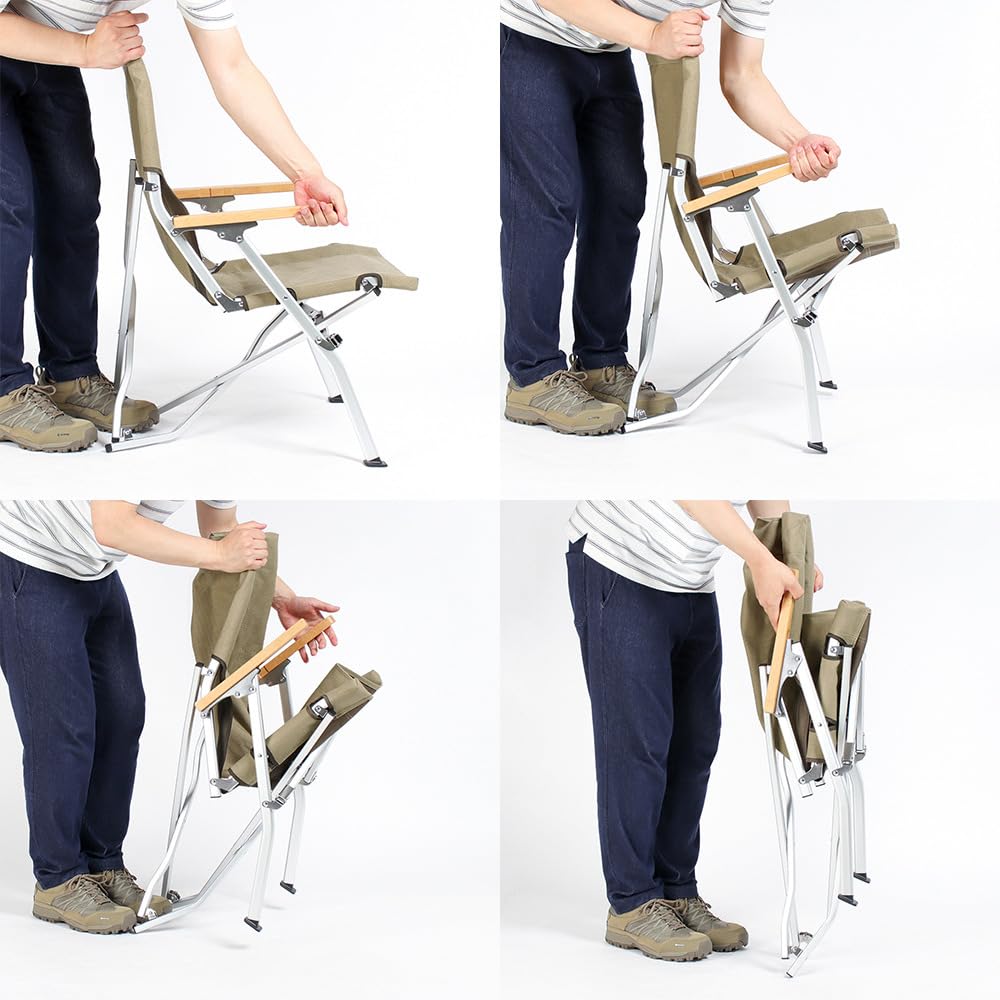 Snow Peak Low Beach Chair - Foldable & Lightweight Outdoor Camping Chair for Beach, Patio, Backyard & Picnic | Portable Khaki Lounge Chair for Relaxing in Sun