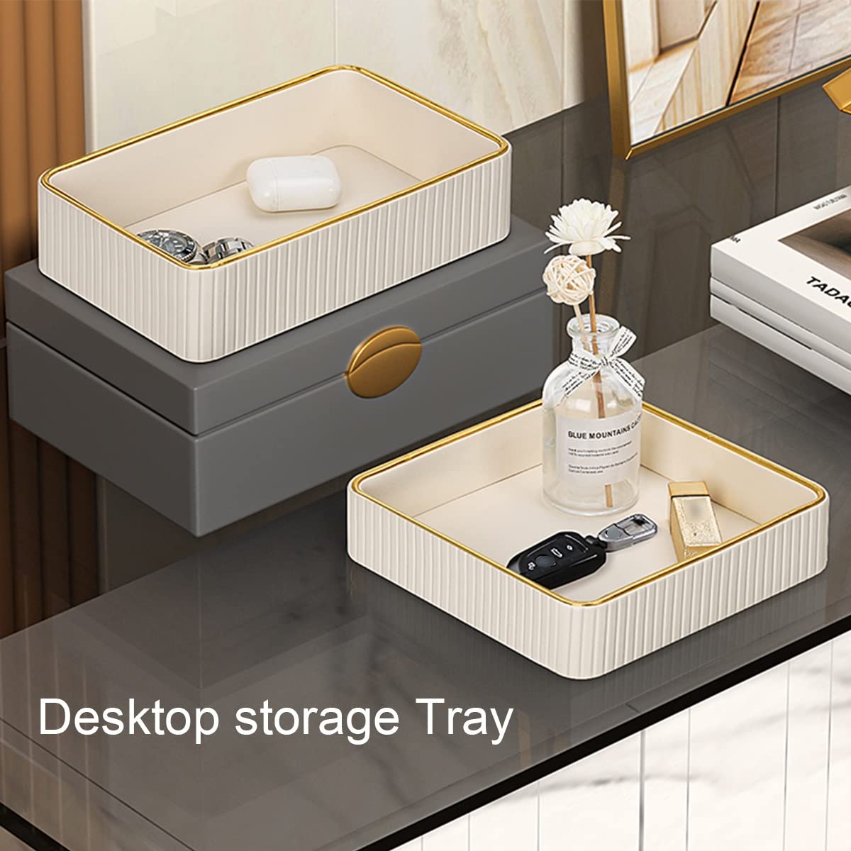 Nordic Resin Key Holder Tray - Porch Entryway Organizer for Keys, Wallet, Phone - White Square