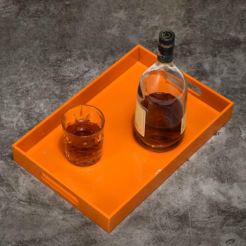 Orange Acrylic Serving Tray with Handles - 10x15 Inch for Kitchen & Vanity