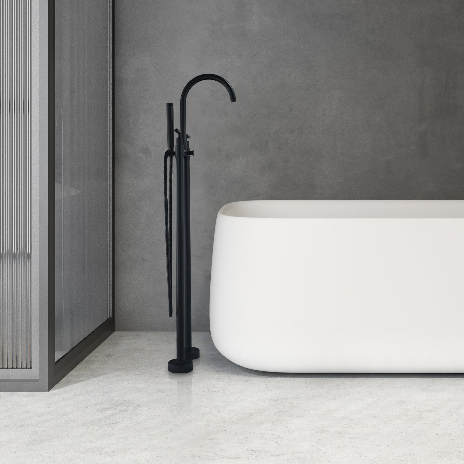 Gnosall Freestanding Bathtub Faucet with Double Lever Handle & Hand Shower - Floor Mounted Tub Filler for Luxury Bathroom & Spa Experience