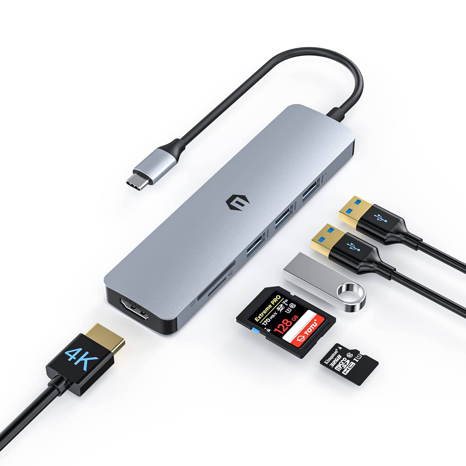 TOTU 6-in-1 USB C Hub Multiport Adapter with 4K HDMI, 3 USB 3.0 Ports, SD/TF Card Reader - Compatible with MacBook Pro/Air, iPad Pro, Surface Pro - Perfect for Home Office, Travel & Video Conferencing