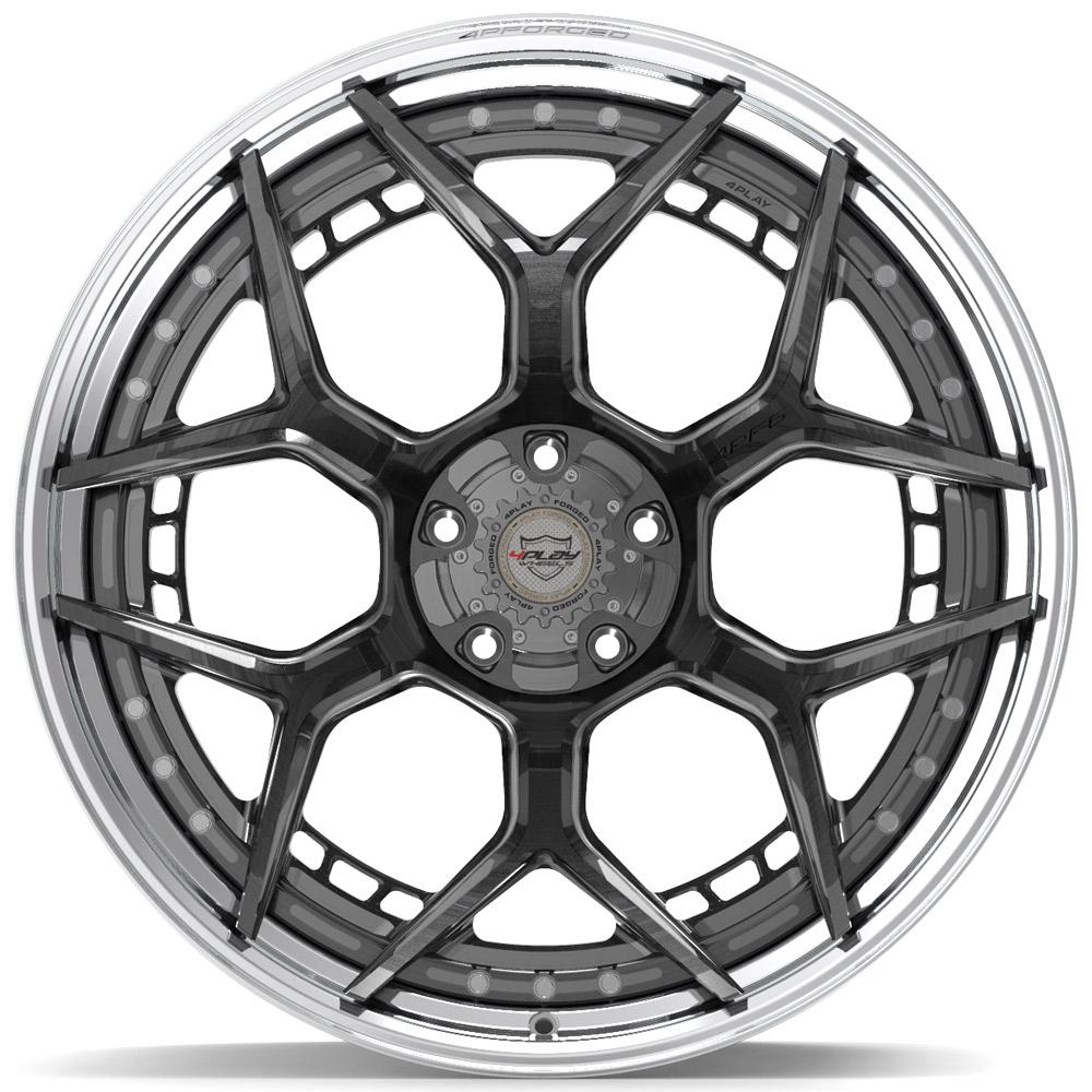 4Play Forged Series 4PF6 24x14.0 Wheels - Brushed with Tinted Clear Center & Polished Barrel - 5x127/5x139.7mm Bolt Pattern - 87.1mm Hub Bore - Premium Off-Road & Street Performance Rims for Trucks and SUVs