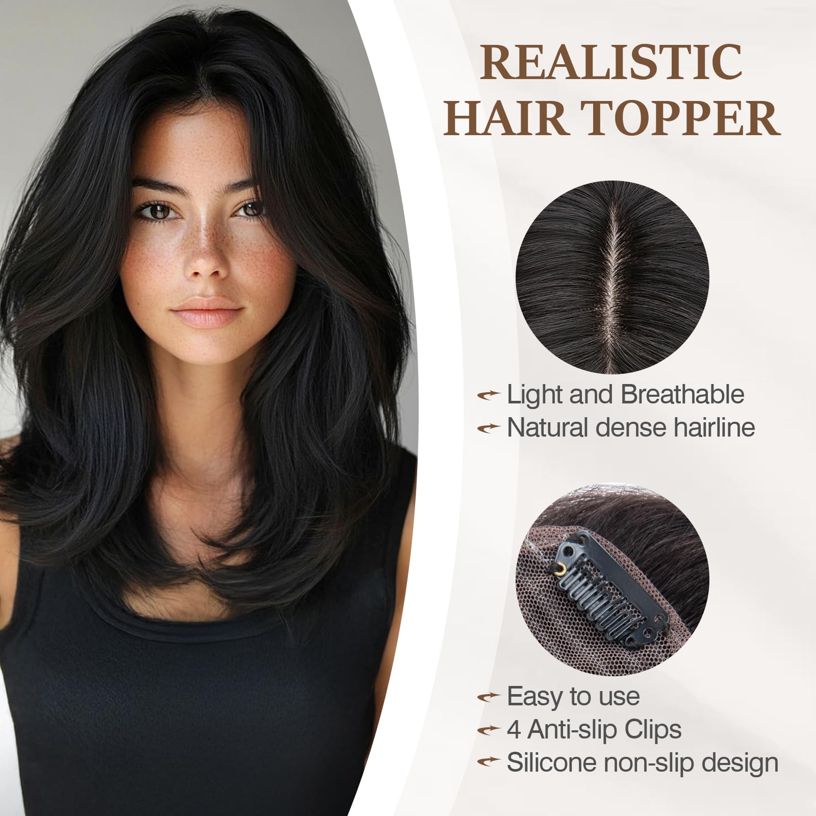 100% Human Hair Toppers for Women - Remy Clip-In Hair Topper with Silk Base for Thinning Hair | 14 Inch #1B Natural Black | Perfect for Daily Wear, Special Occasions & Hair Loss Solutions